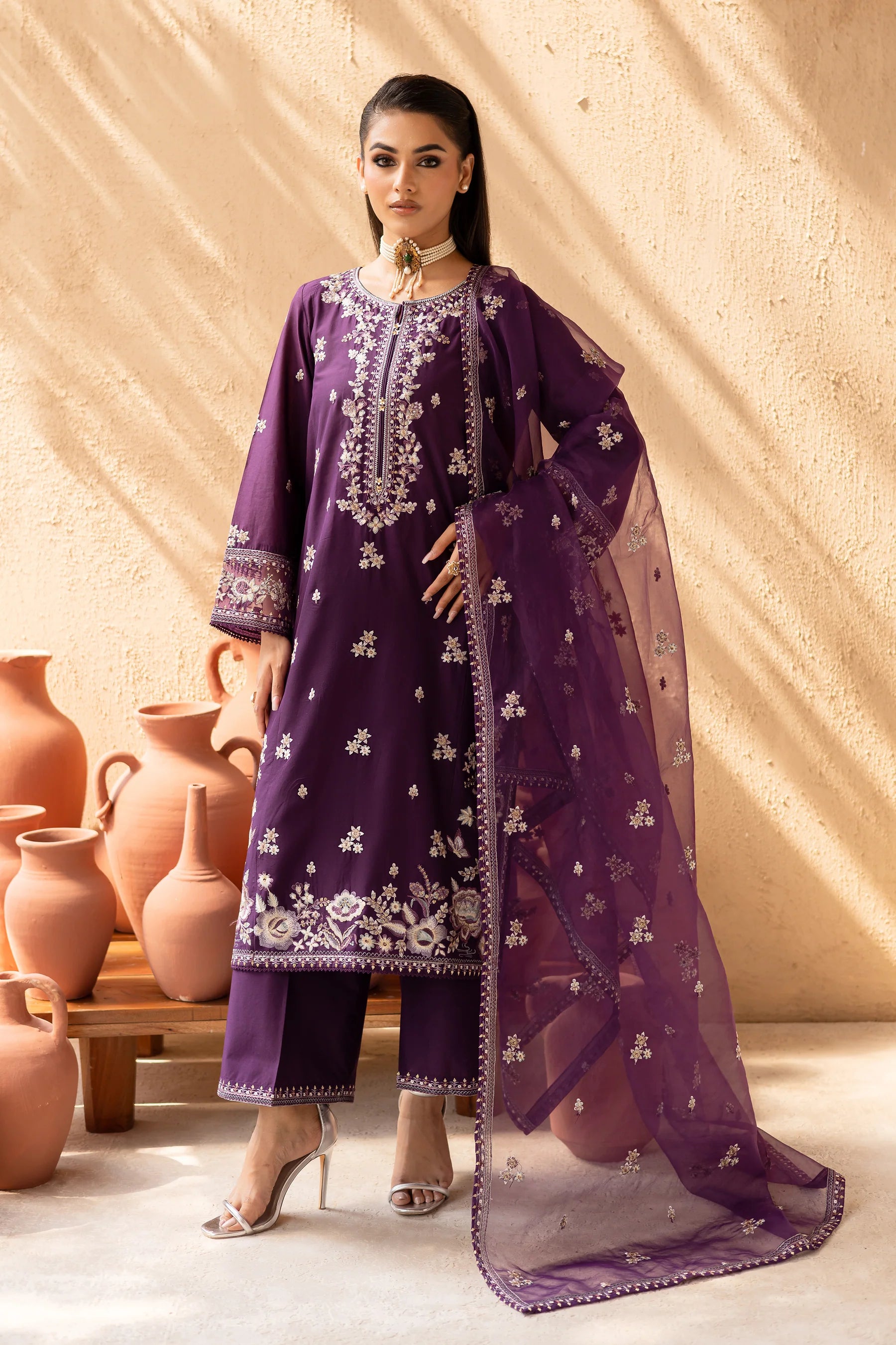 Best Selling - Amethyst 3Pc Embroidered Solid Dress