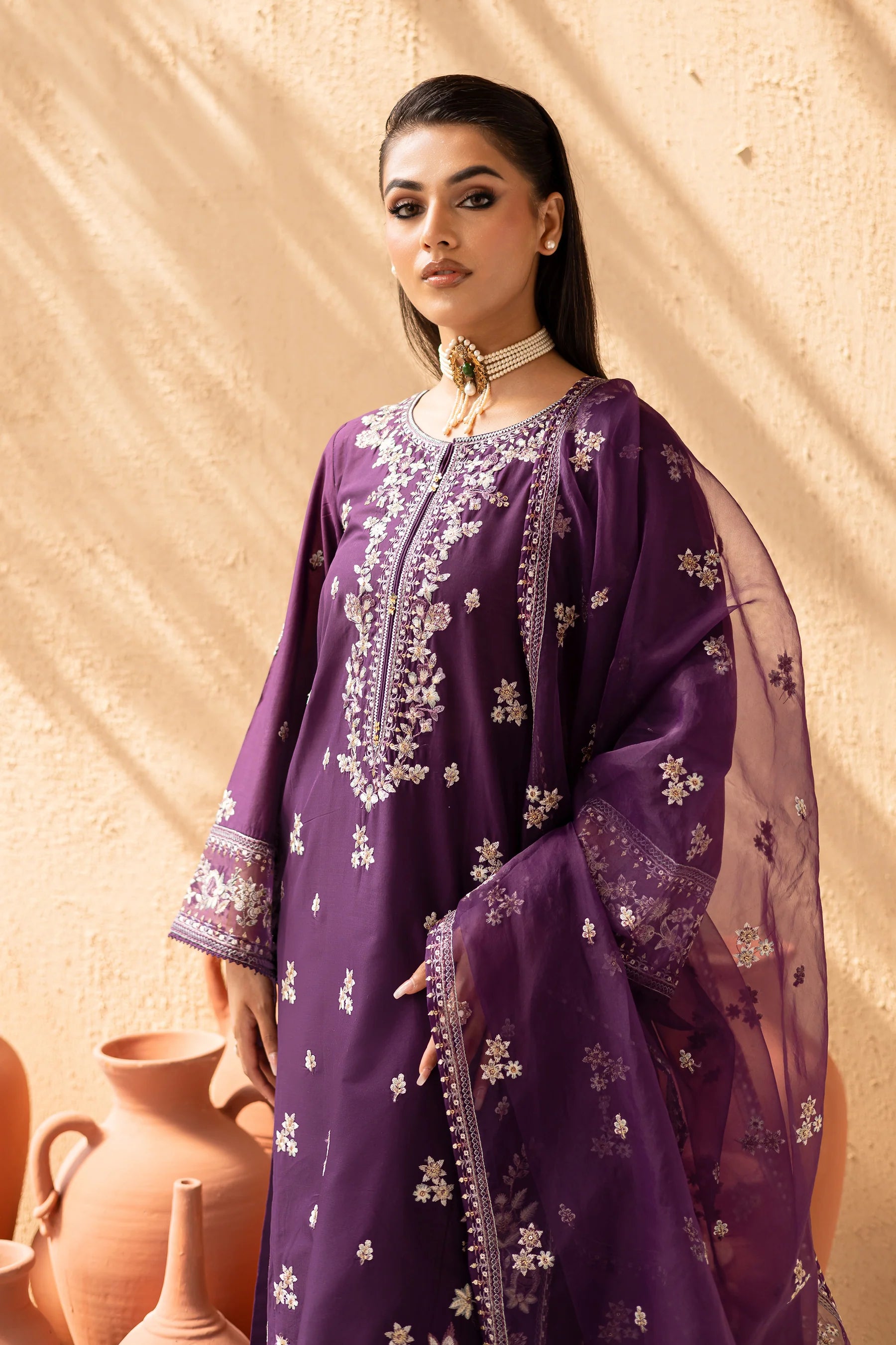 Best Selling - Amethyst 3Pc Embroidered Solid Dress
