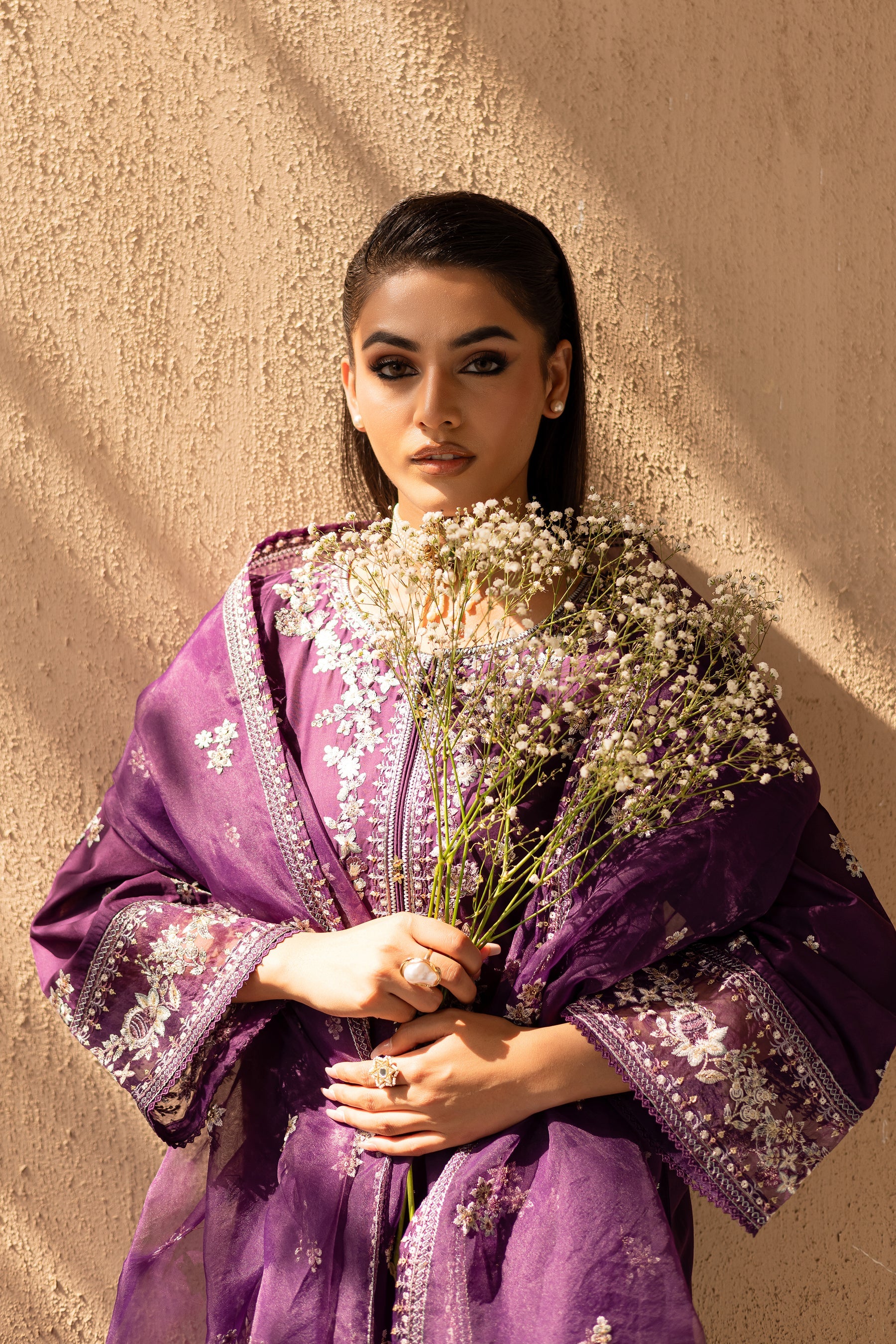 Best Selling - Amethyst 3Pc Embroidered Solid Dress