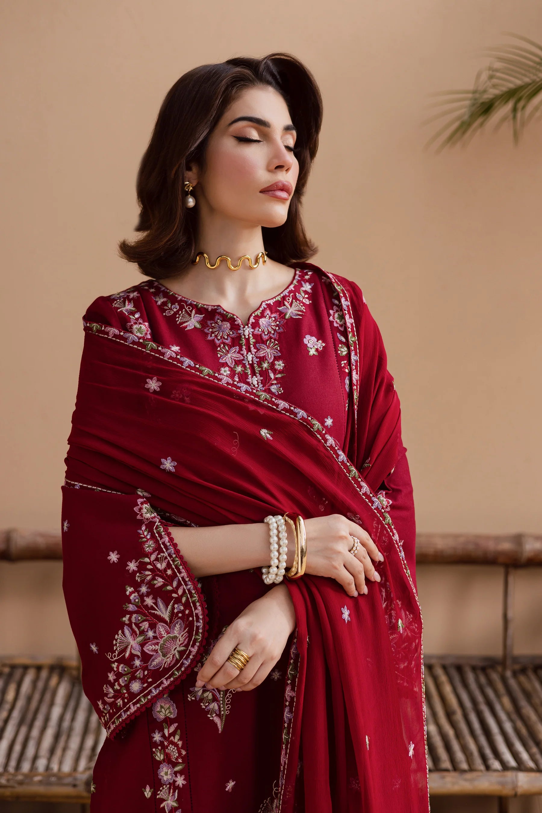 Best Selling - Beet Rush 3Pc Embroidered Dress