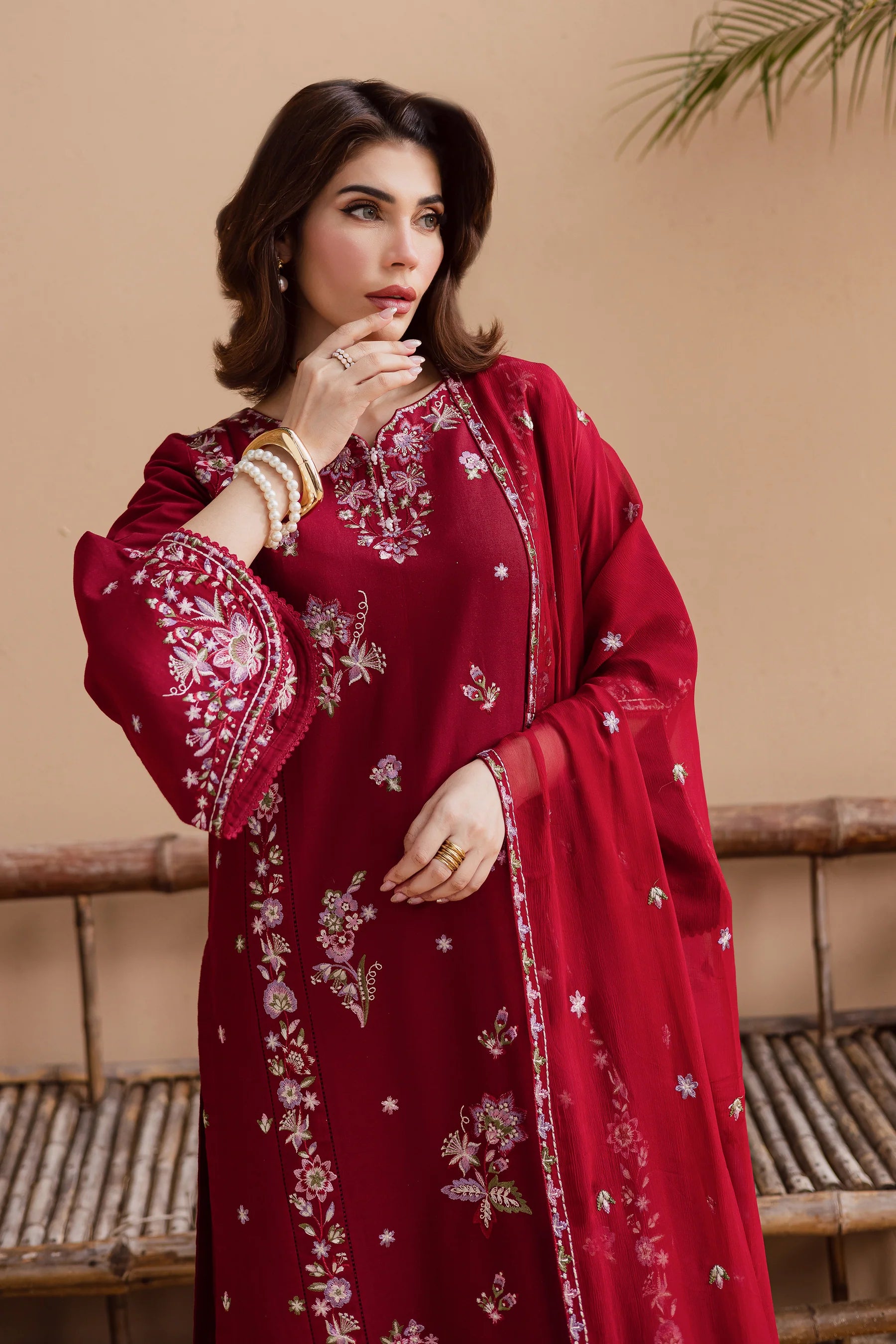 Winter - Best Selling - Beet Rush 3Pc Embroidered Dress