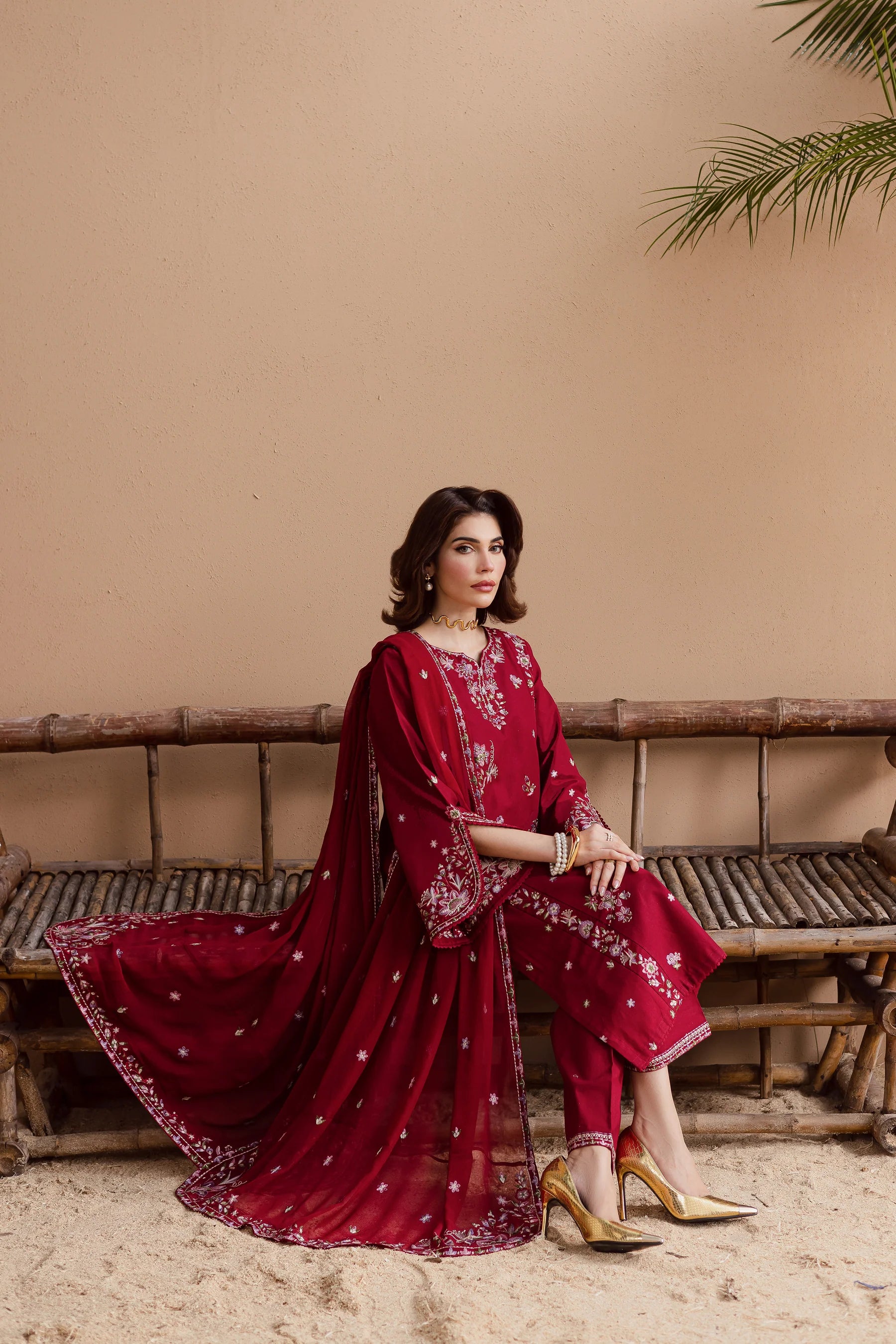 Winter - Best Selling - Beet Rush 3Pc Embroidered Dress