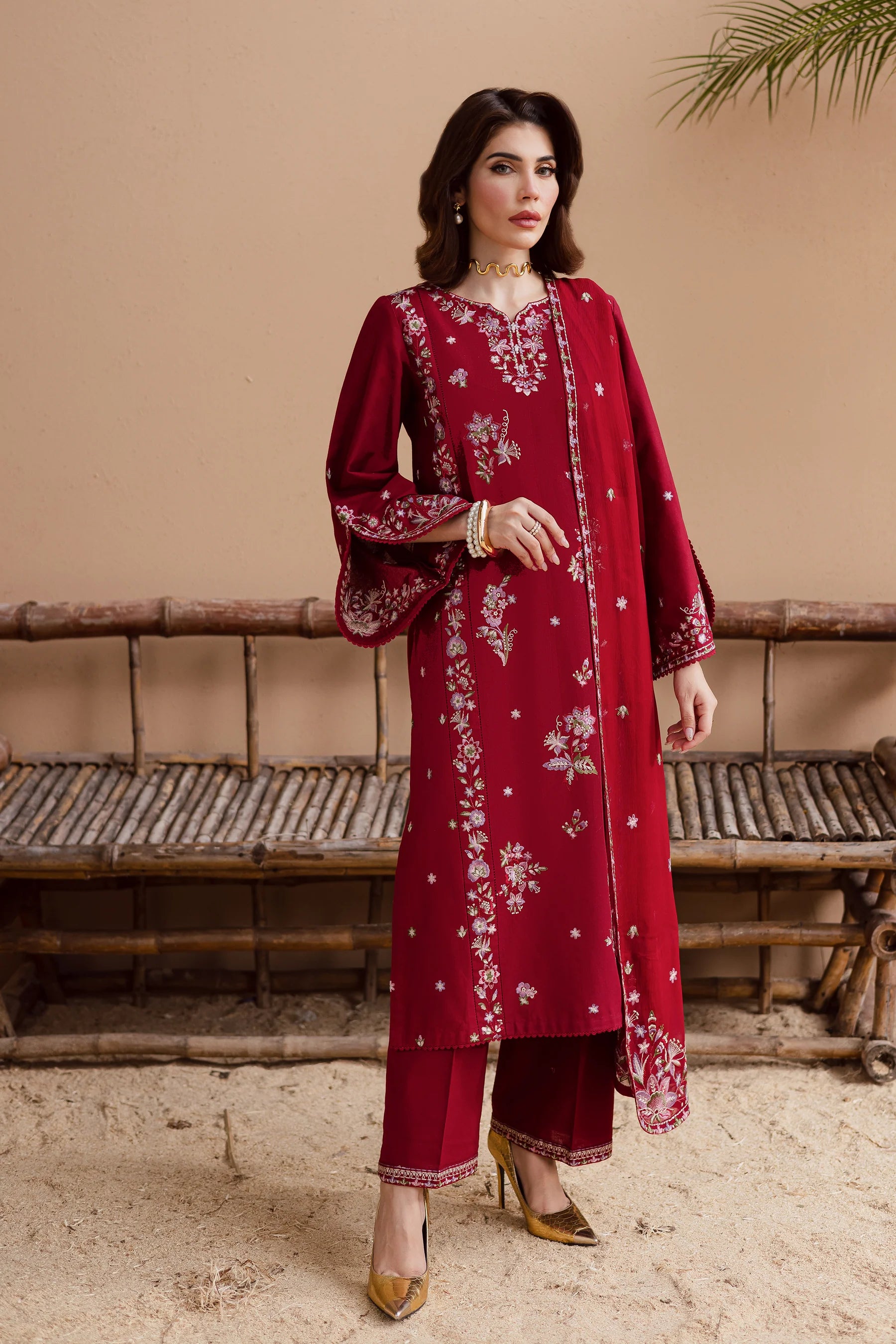 Winter - Best Selling - Beet Rush 3Pc Embroidered Dress