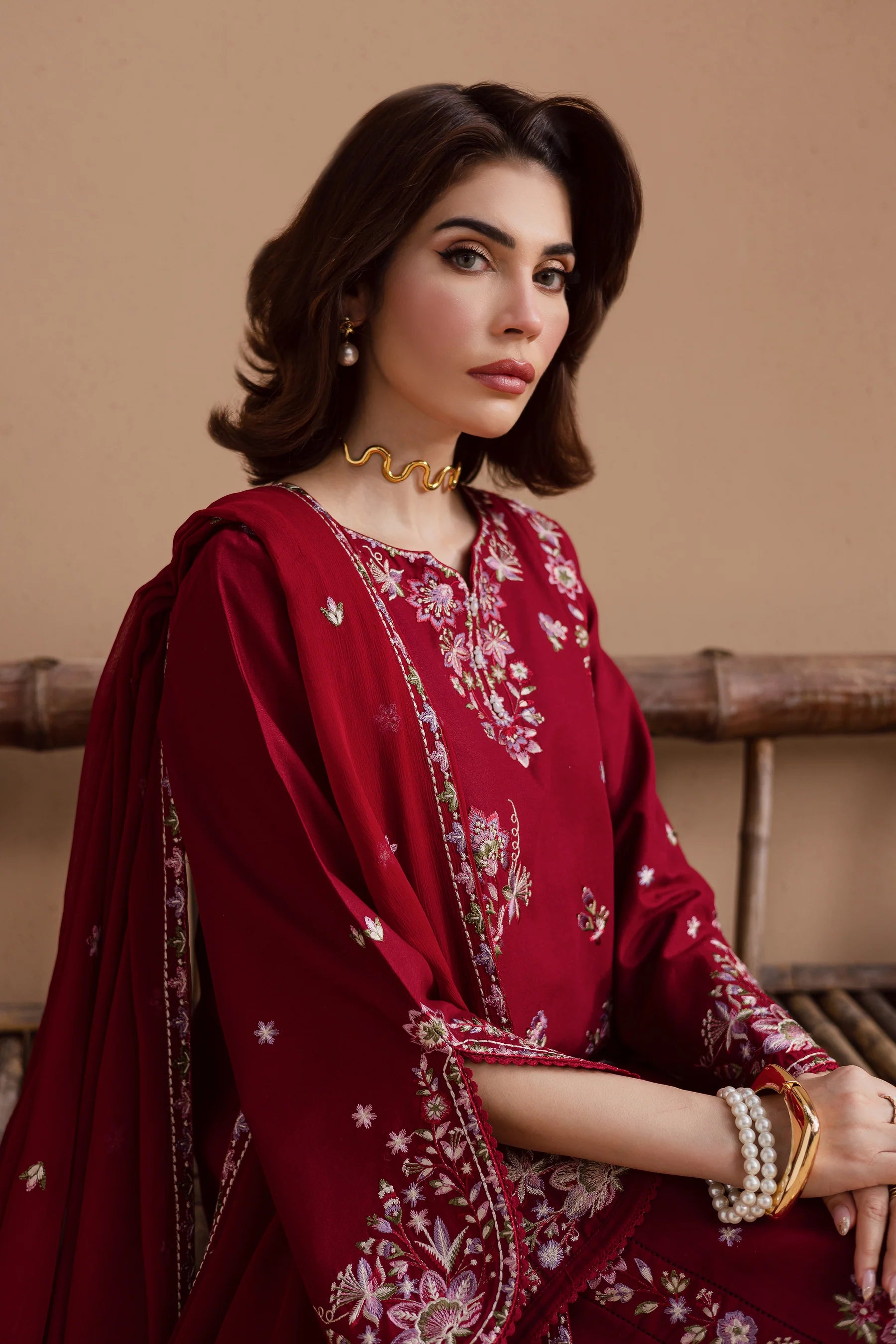 Winter - Best Selling - Beet Rush 3Pc Embroidered Dress