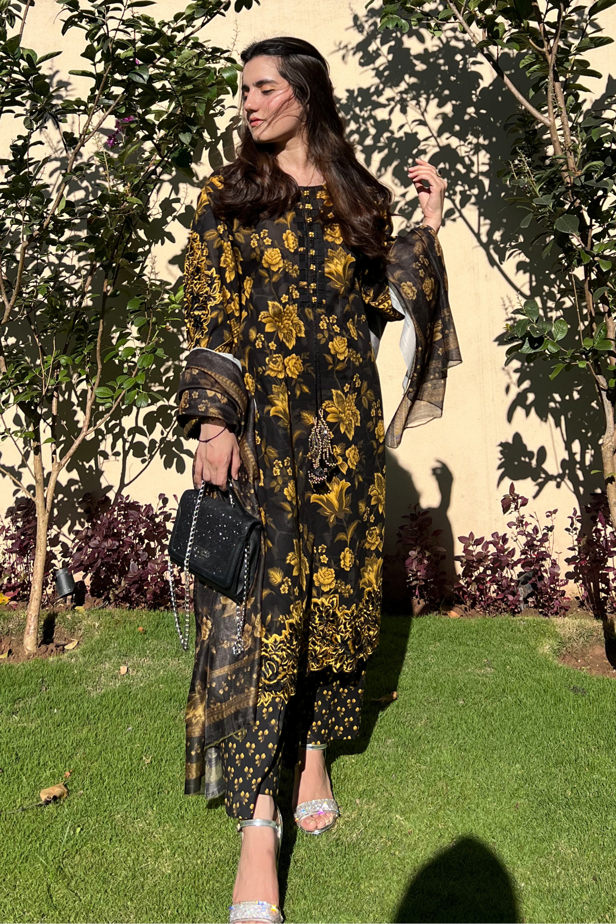 Winter - Best Selling - Black Gold Embroidered Dress