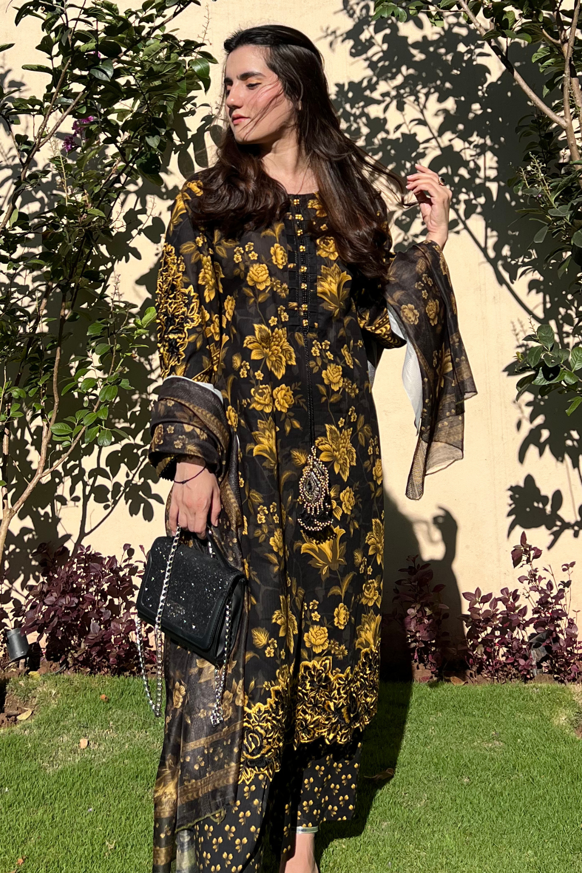 Winter - Best Selling - Black Gold Embroidered Dress