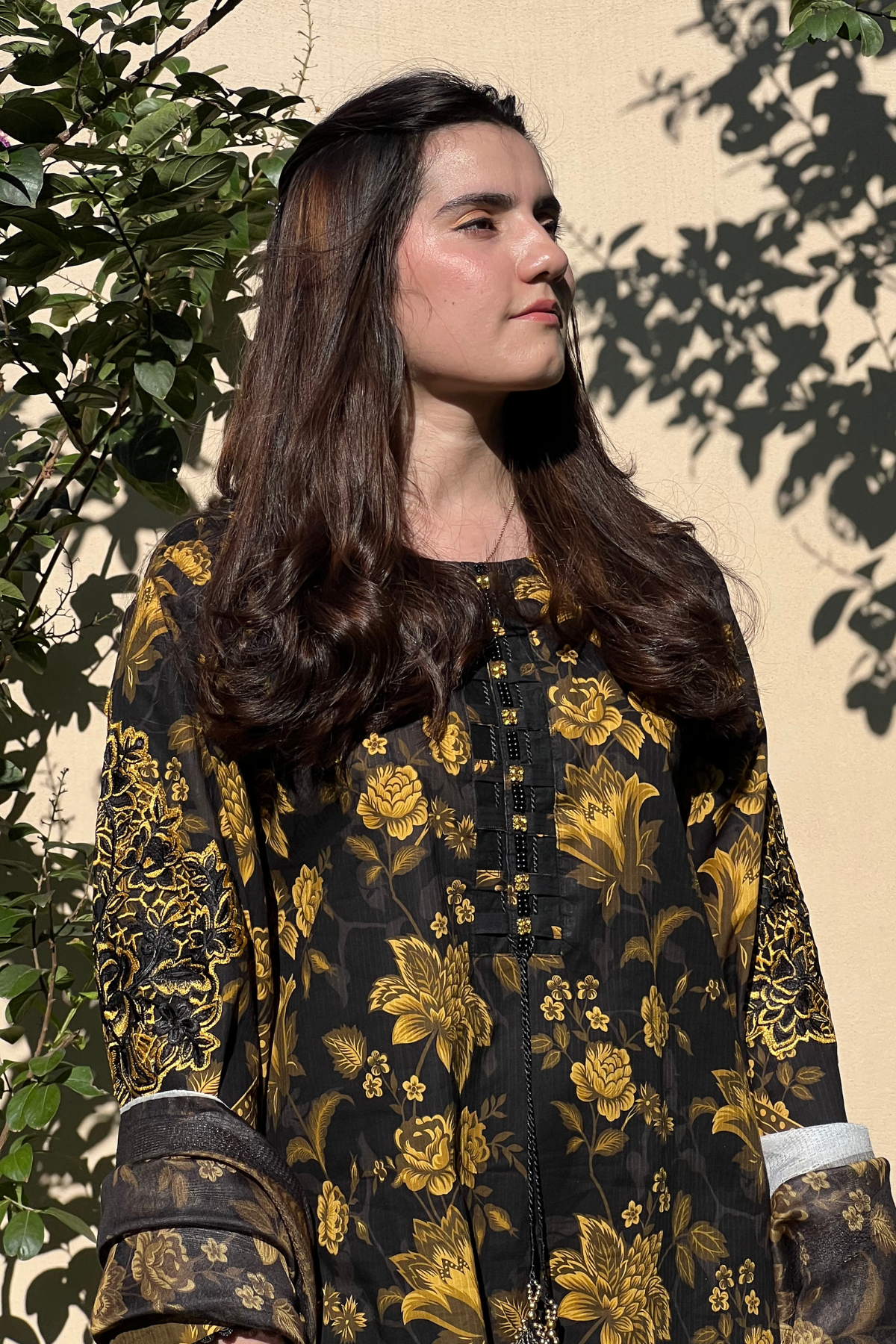 Winter - Best Selling - Black Gold Embroidered Dress