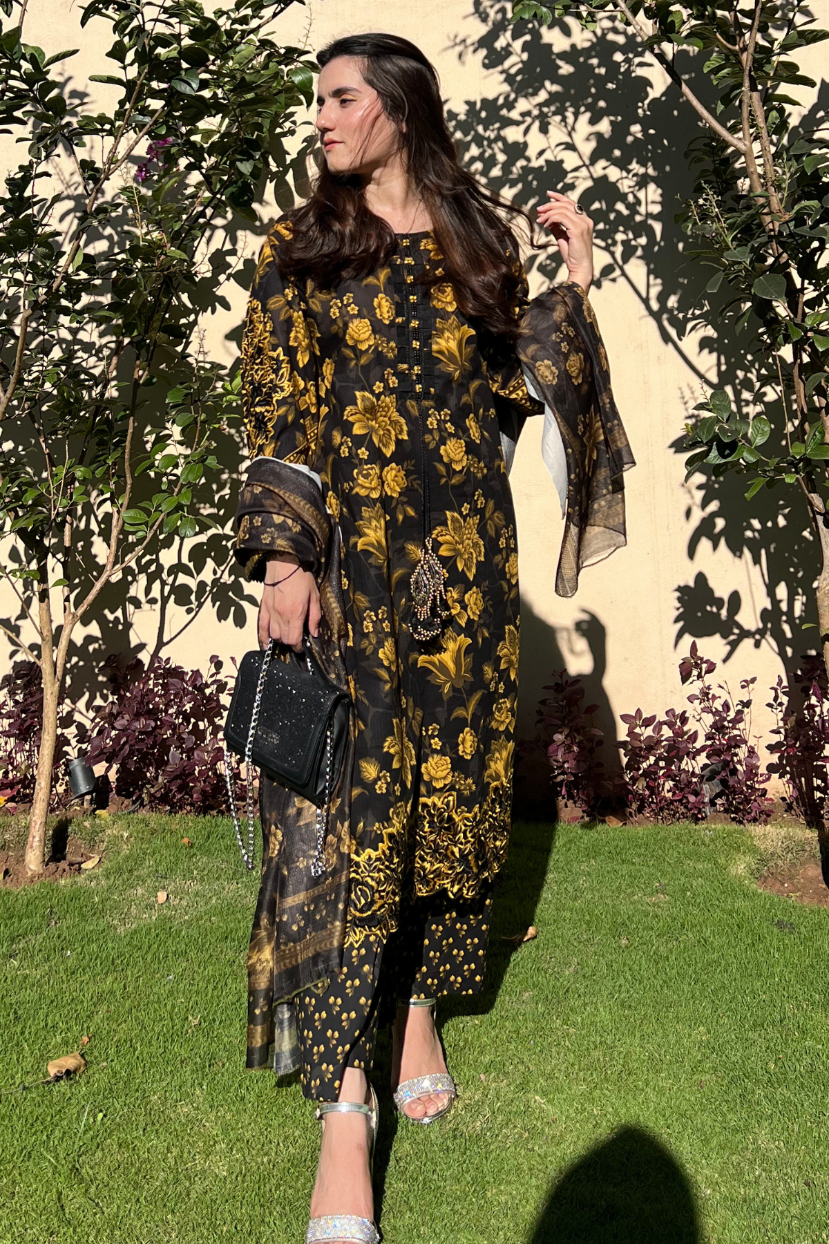Winter - Best Selling - Black Gold Embroidered Dress