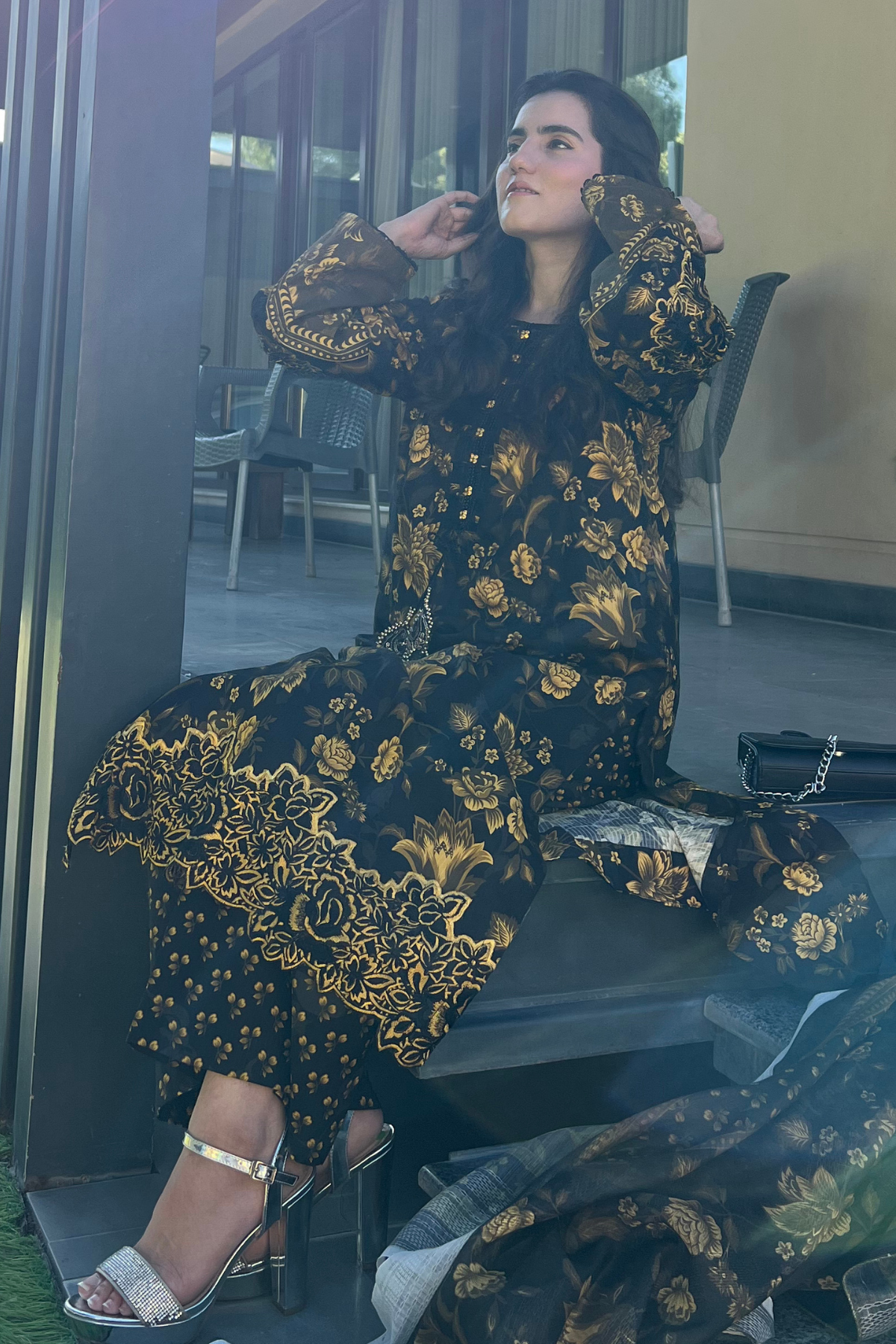 Winter - Best Selling - Black Gold Embroidered Dress