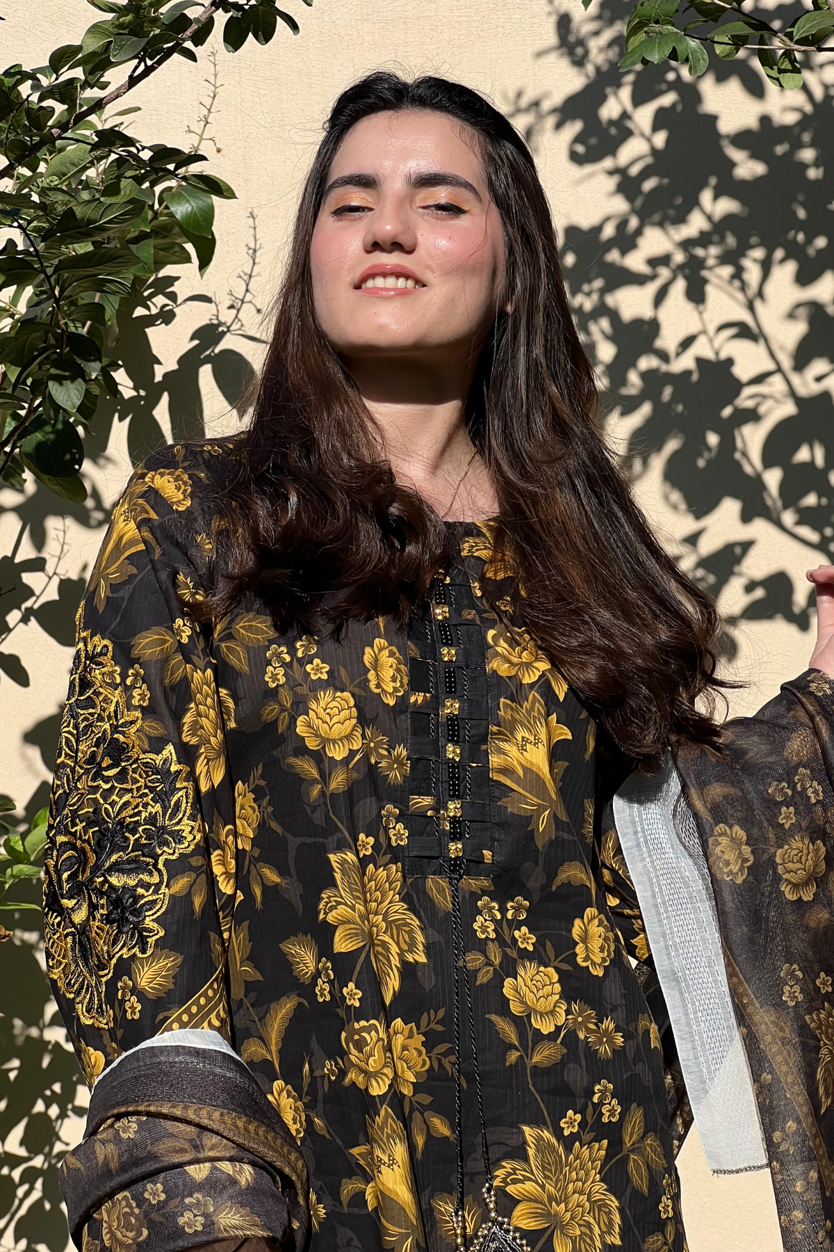 Winter - Best Selling - Black Gold Embroidered Dress