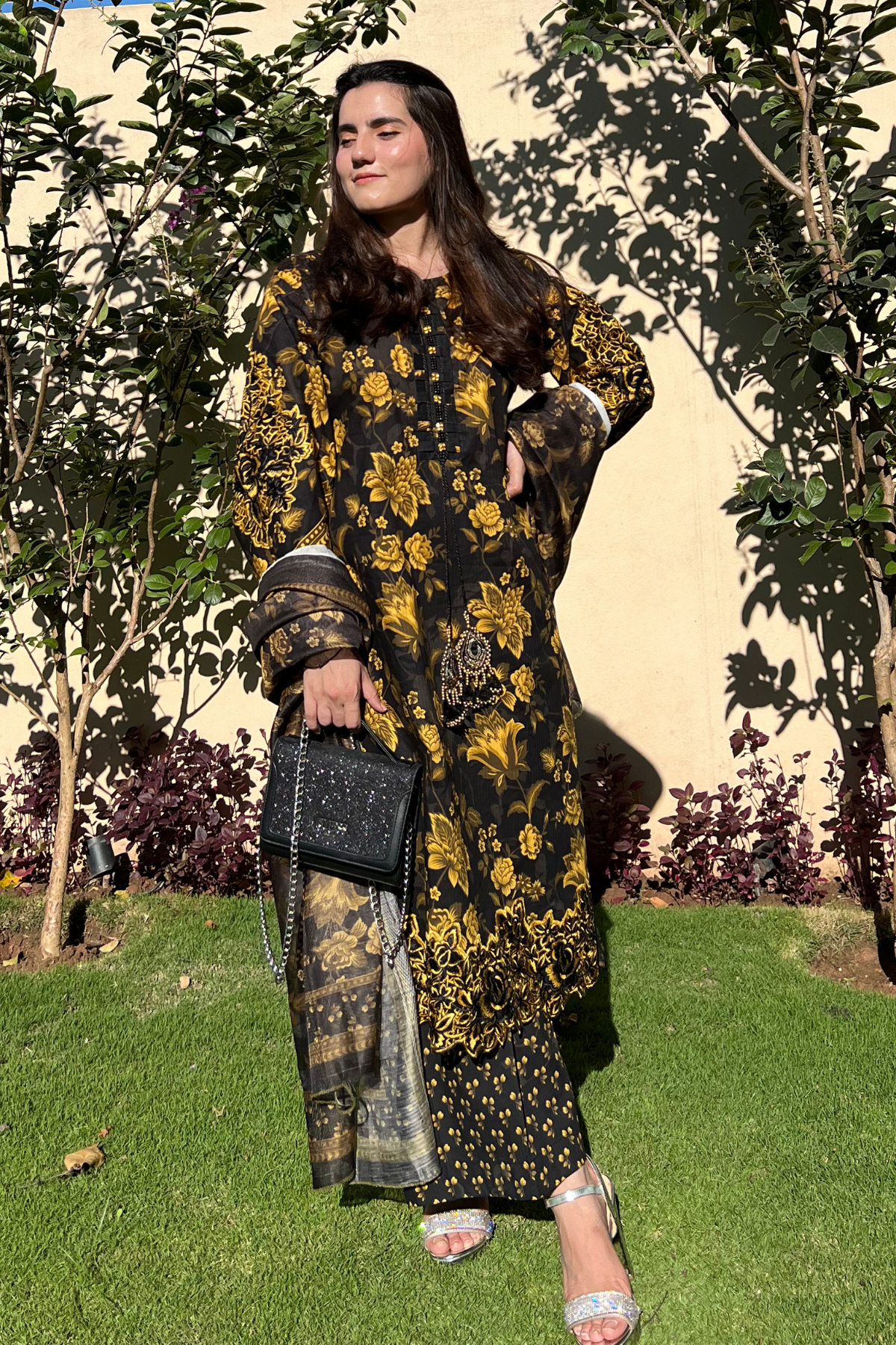 Winter - Best Selling - Black Gold Embroidered Dress