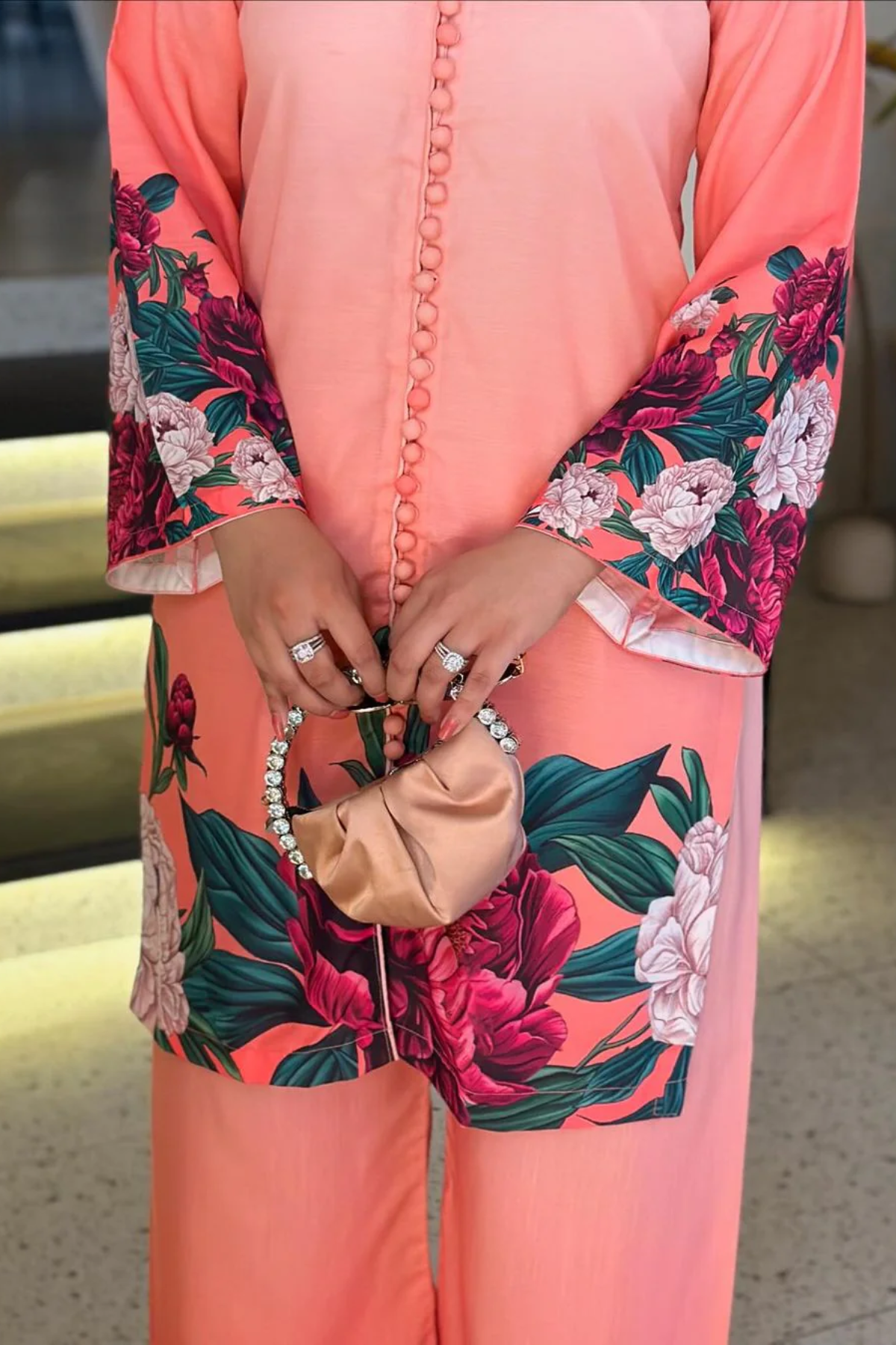 Best Selling - Peach Flower 2Pc Dress