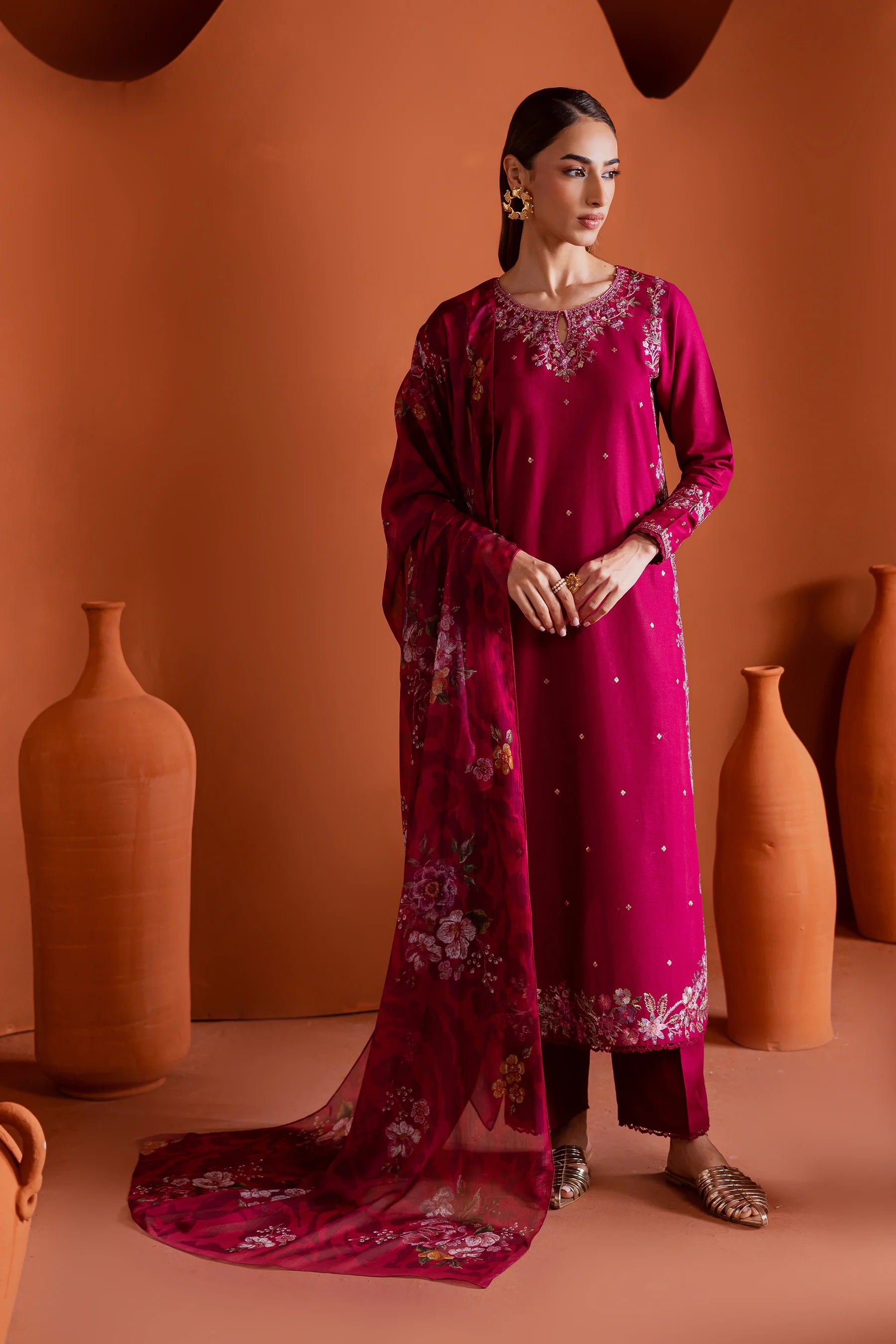 Winter - Best Selling - Pink Inizio 3Pc Embroidered Dress