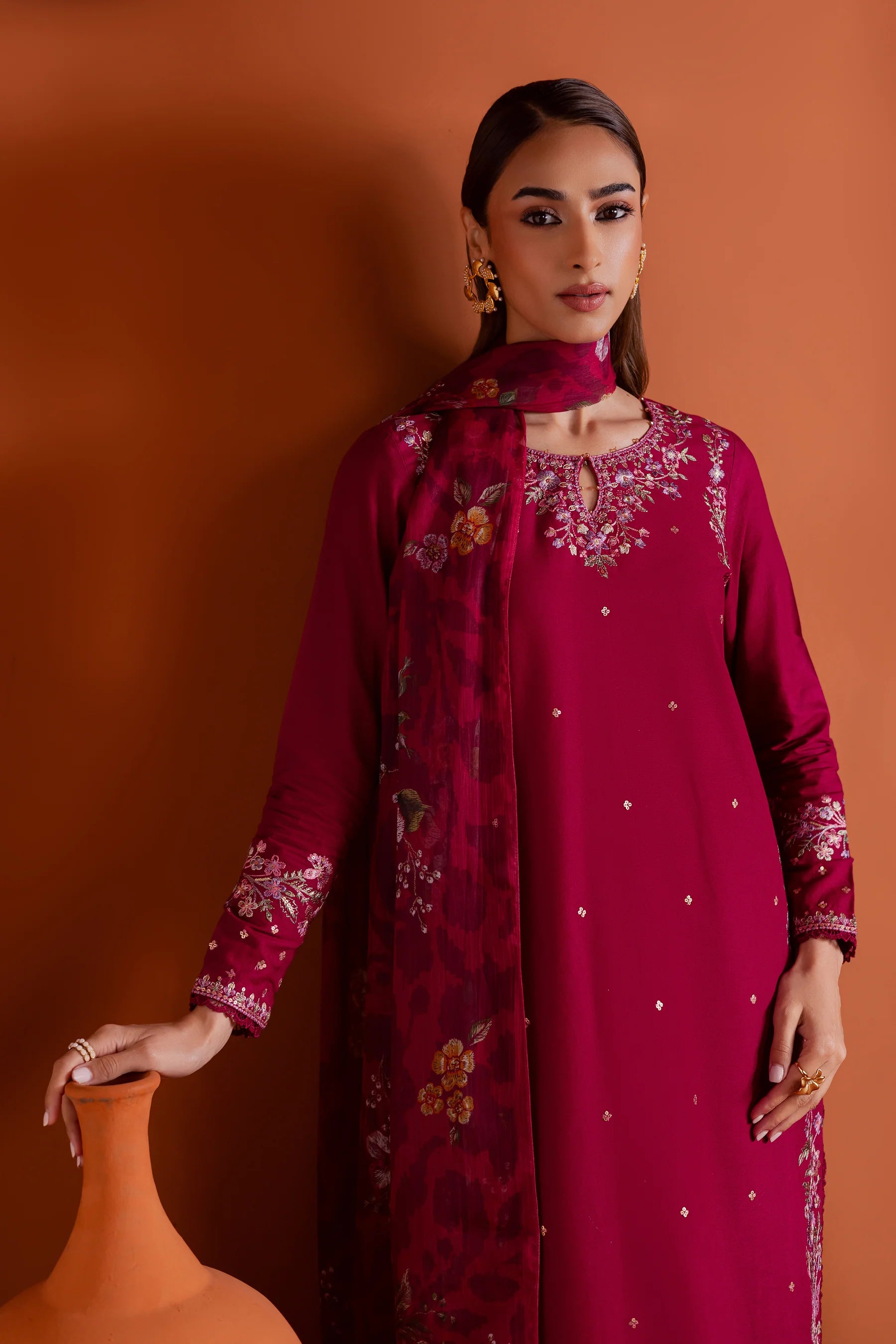 Winter - Best Selling - Pink Inizio 3Pc Embroidered Dress