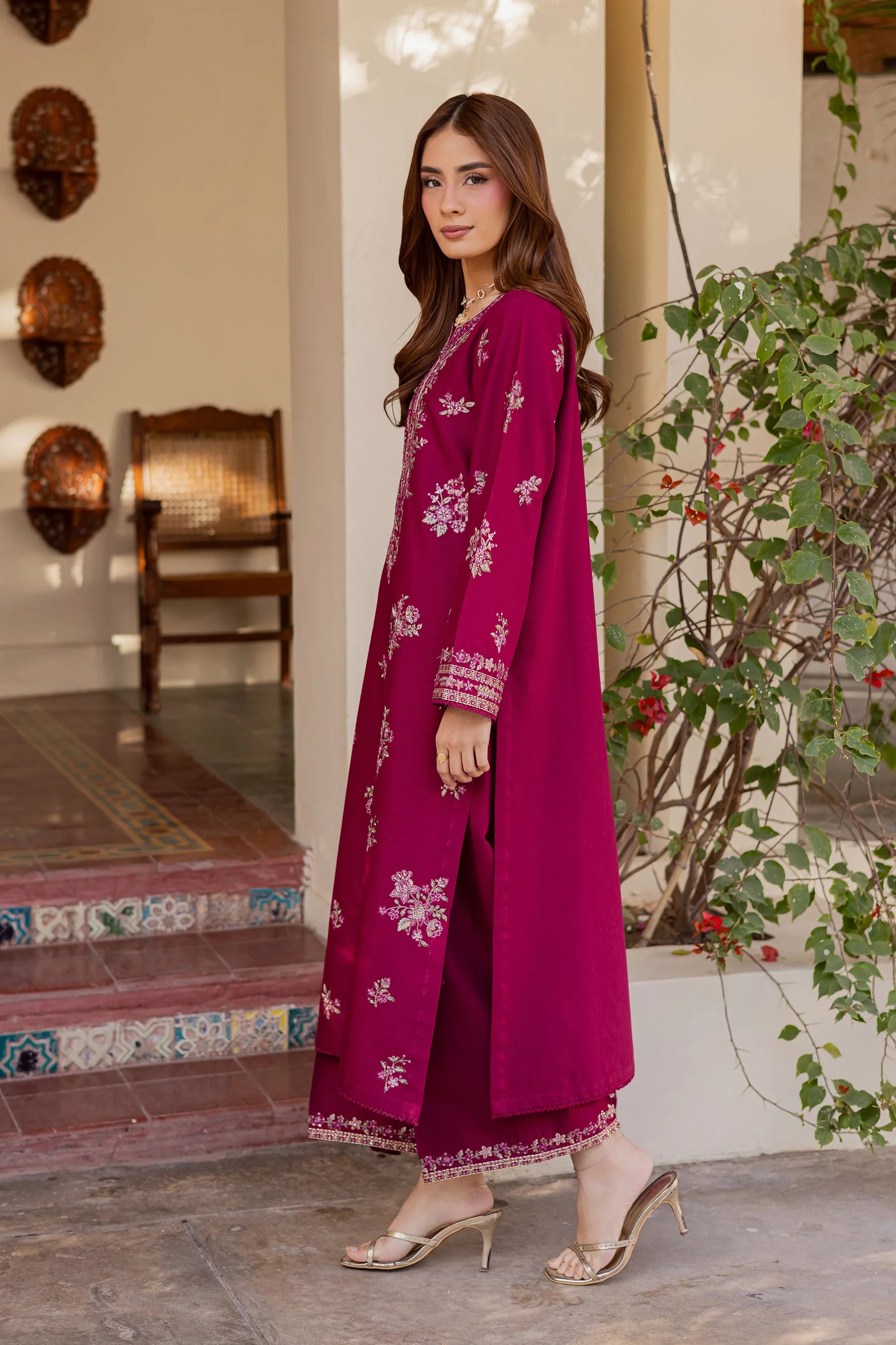 Best Selling - Plum Meeraki 3Pc Embroidered Dress