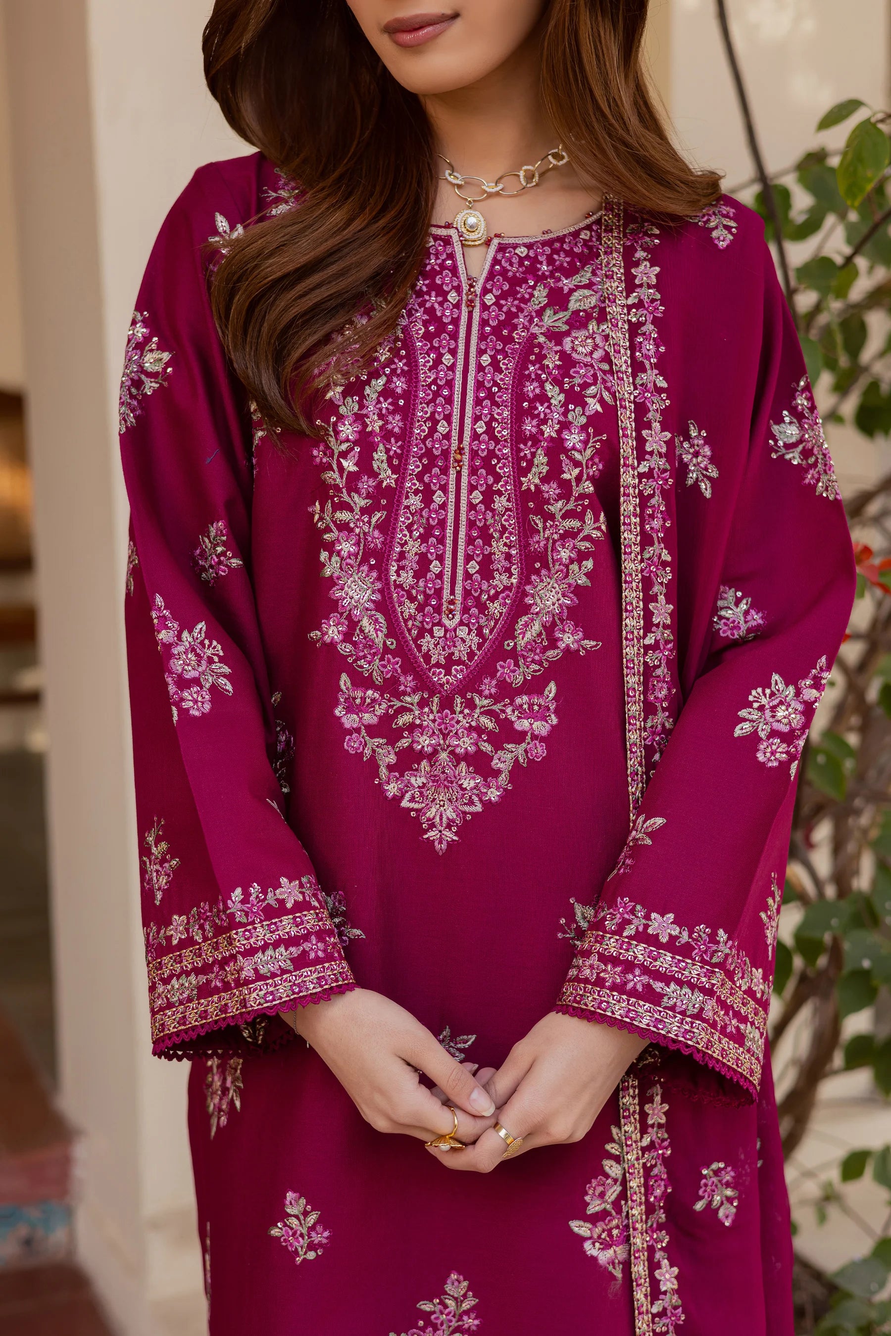 Best Selling - Plum Meeraki 3Pc Embroidered Dress