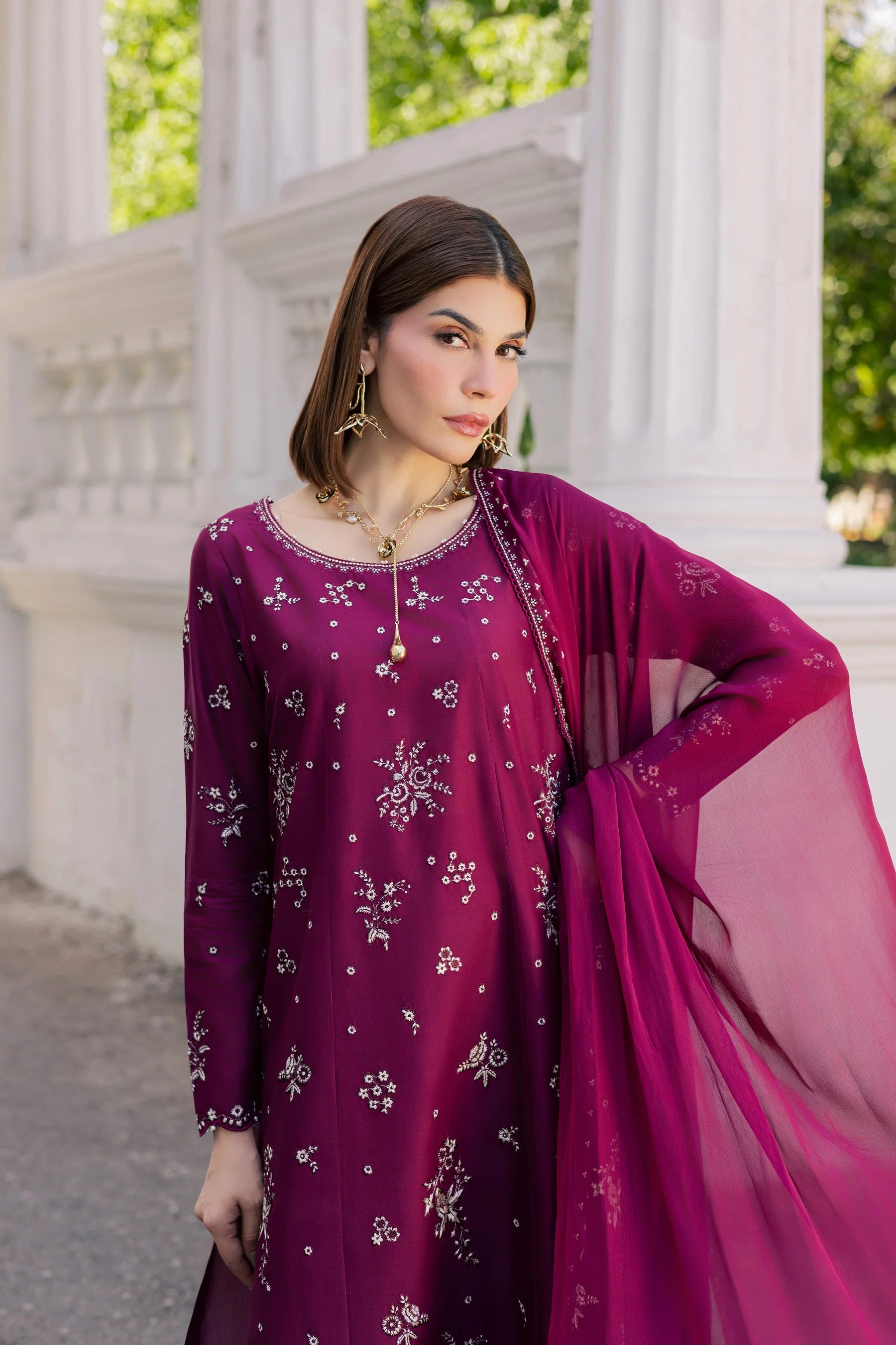 Best Selling - Plum Pop 3Pc Festive Embroidered Dress