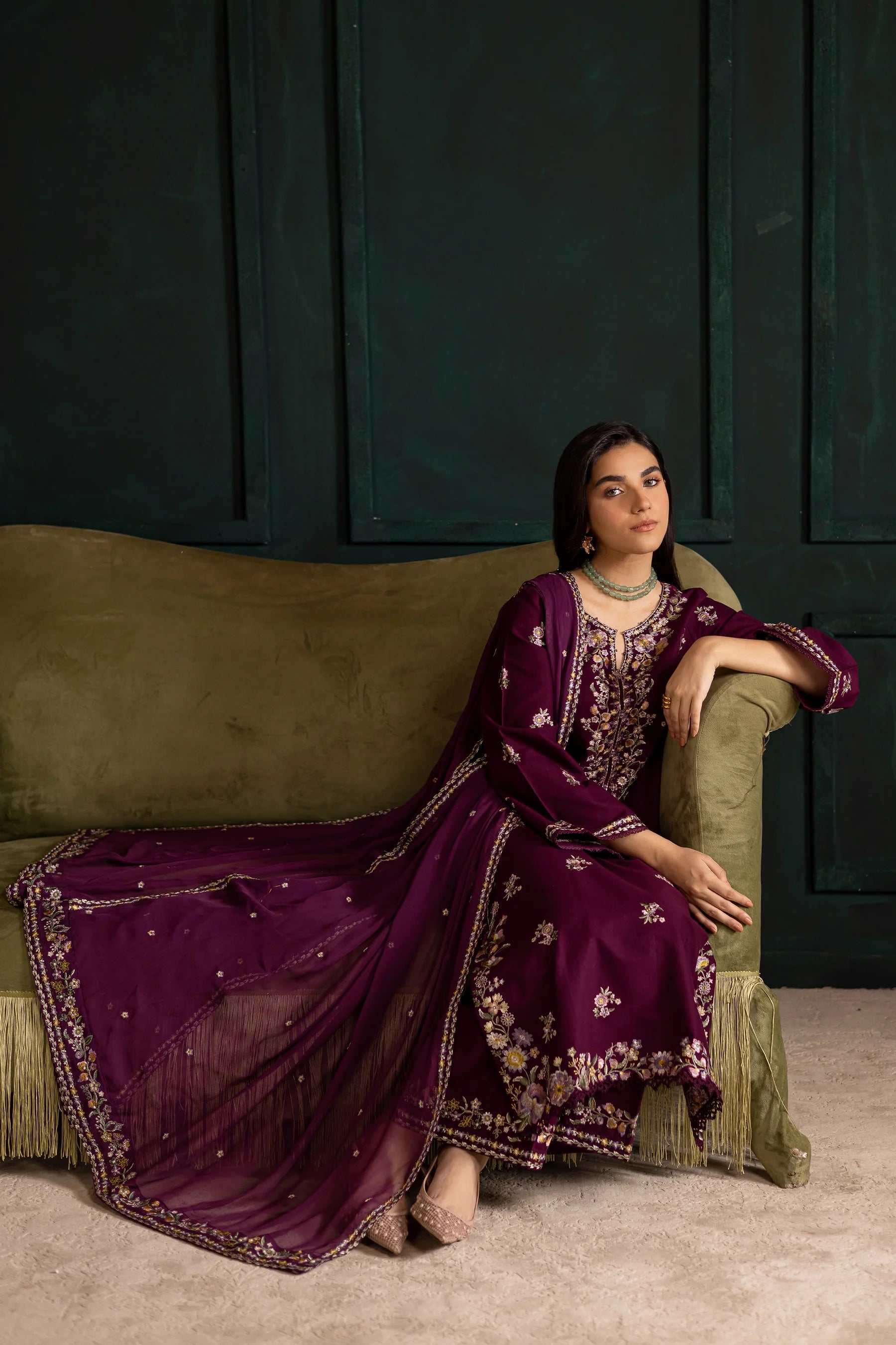 Winter - Best Selling - Prune 3Pc Embroidered Dress