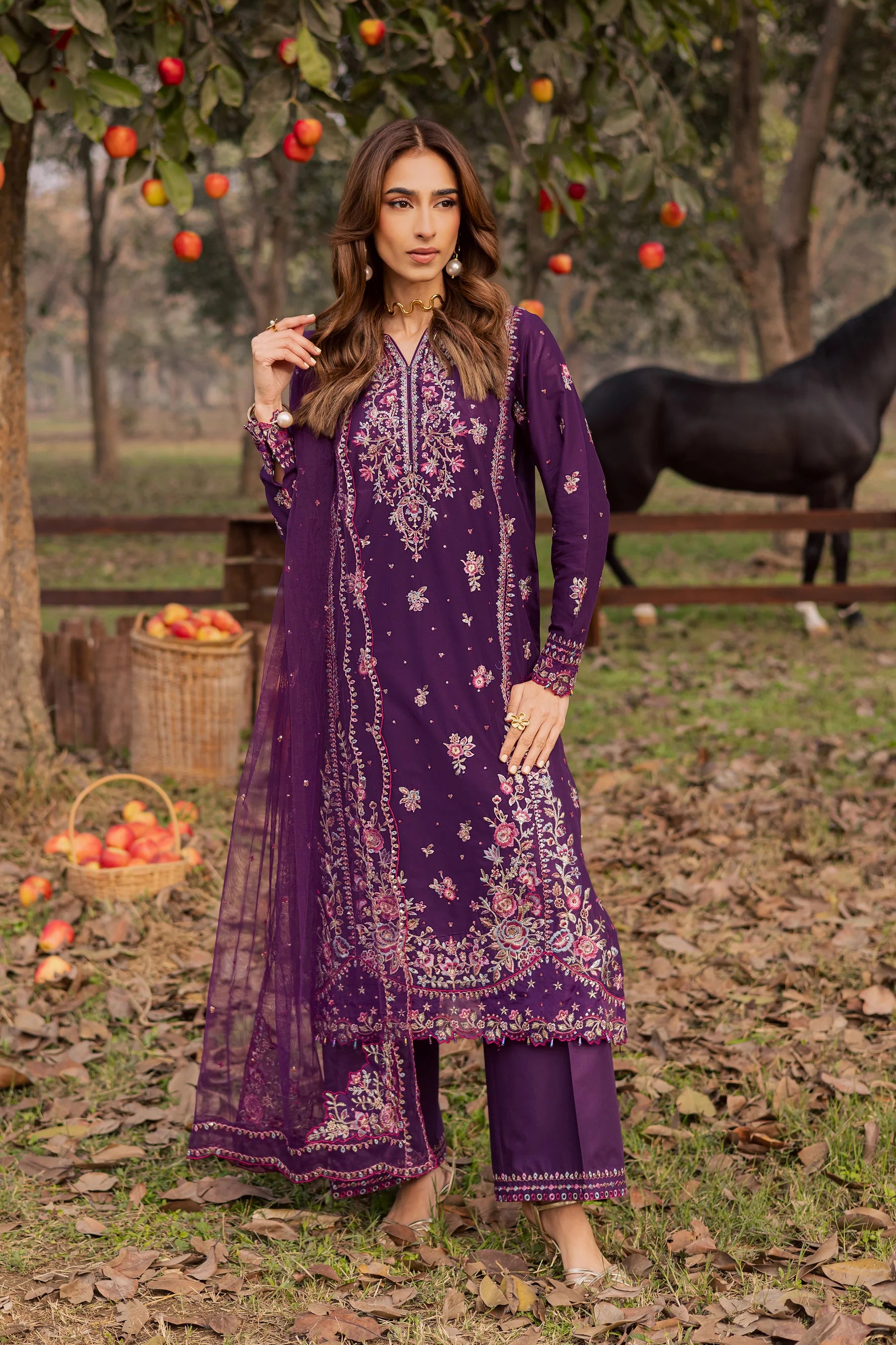 Best Selling - Purple Garden 3Pc Festive Embroidered Dress