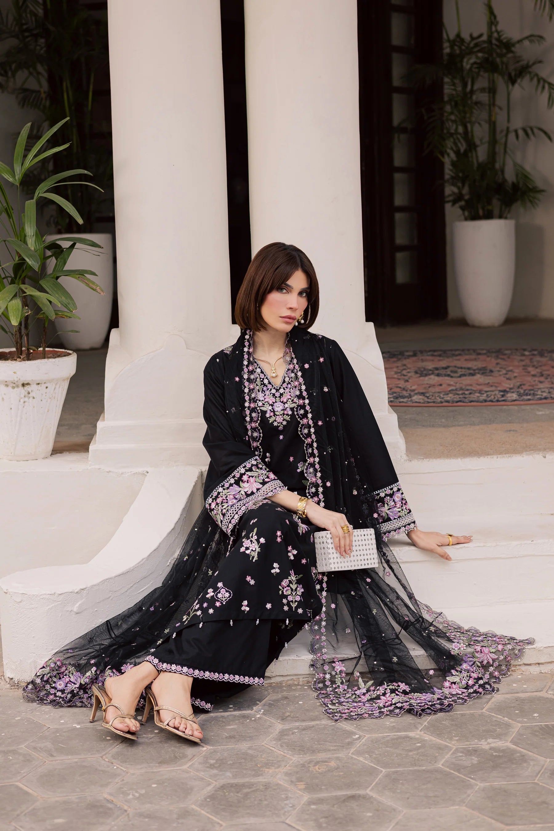 Best Selling - Raeqa 3Pc Festive Embroidered Dress