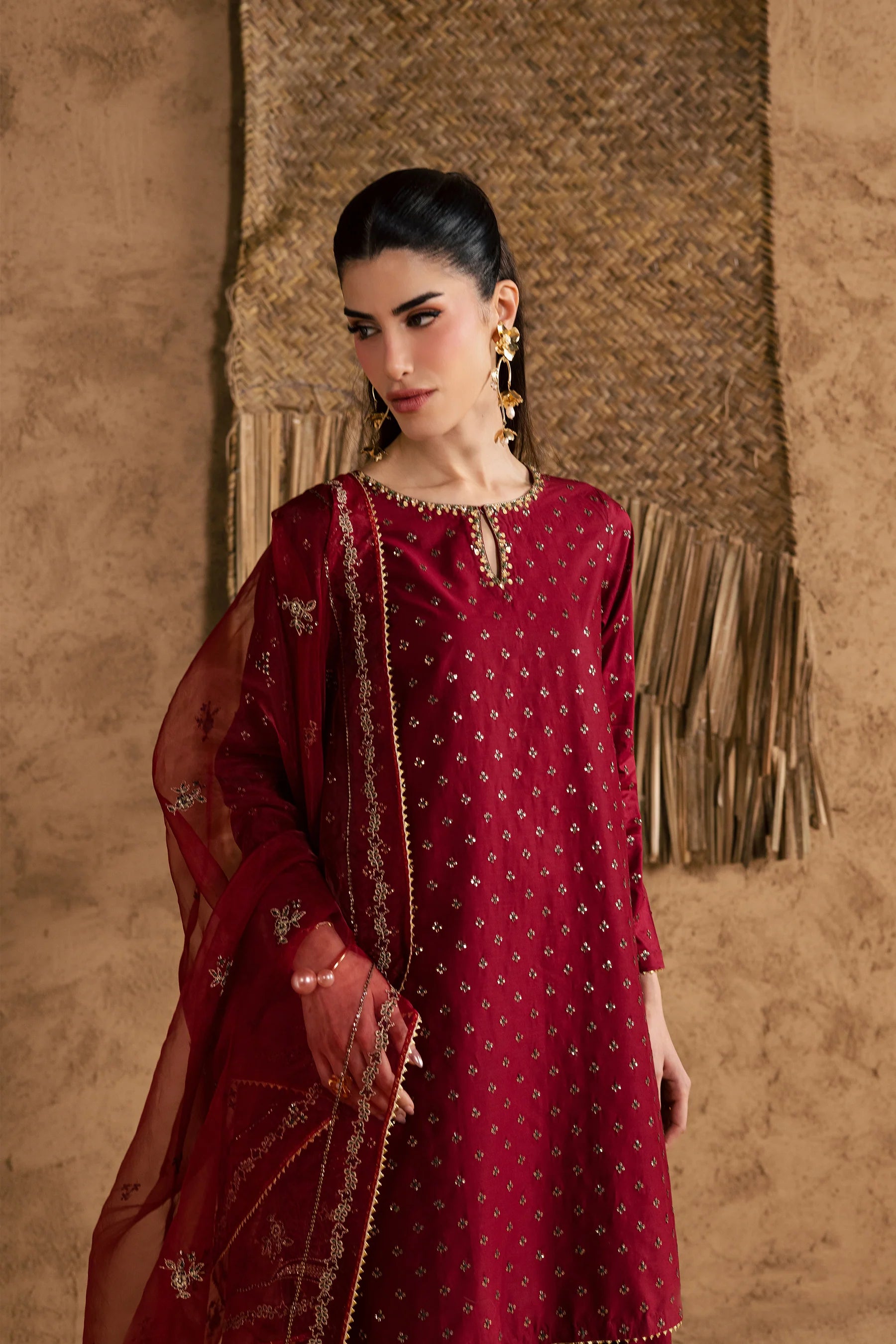 Best Selling - Red Monaco 3Pc Festive Embroidered Pret