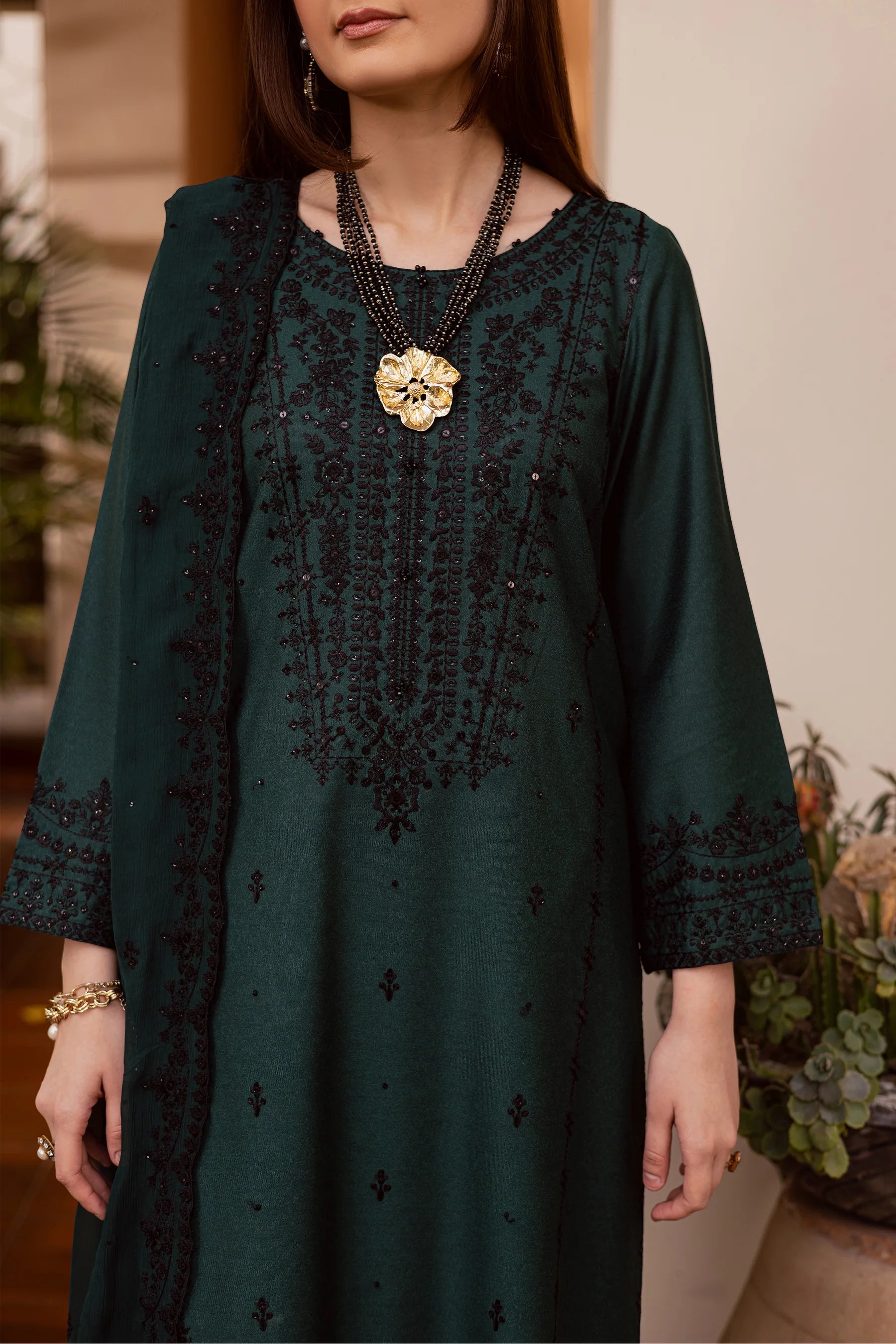 Best Selling - Green Lamia 3Pc Embroidered Festive Pret