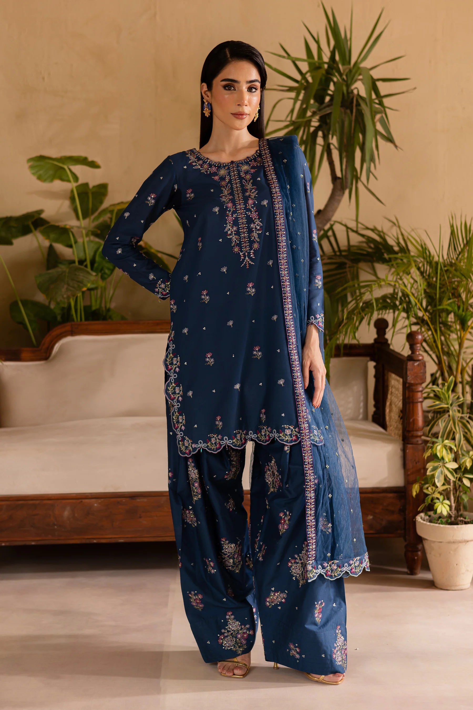 Best Selling - Perk 3Pc Embroidered Solid Dress