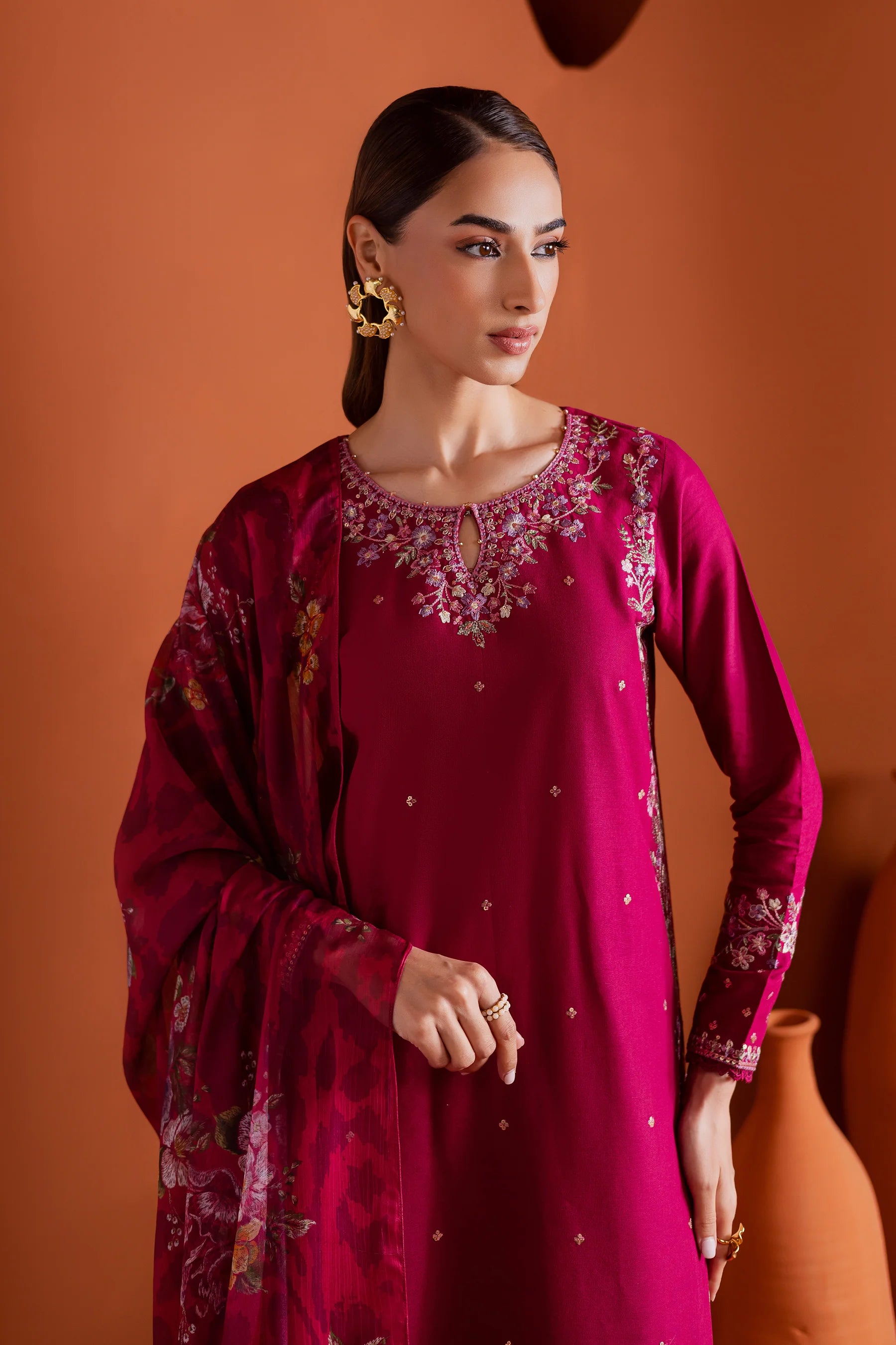 Winter - Best Selling - Pink Inizio 3Pc Embroidered Dress