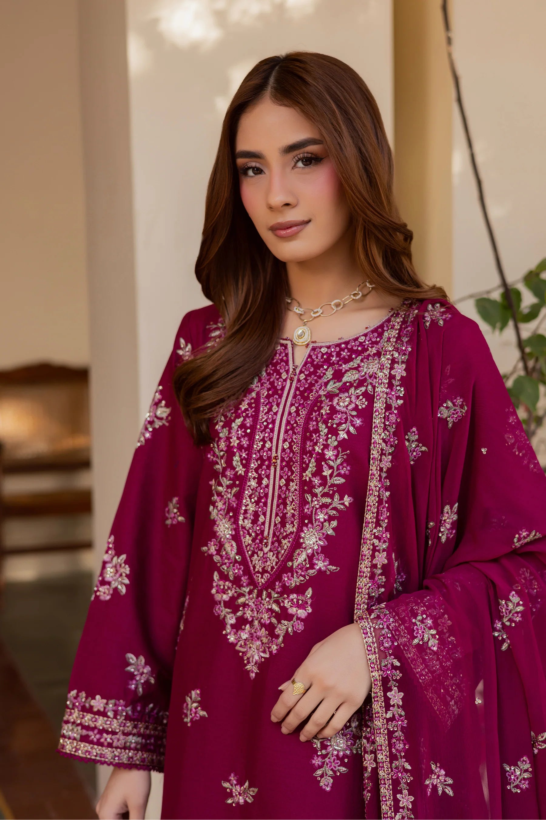 Best Selling - Plum Meeraki 3Pc Embroidered Dress