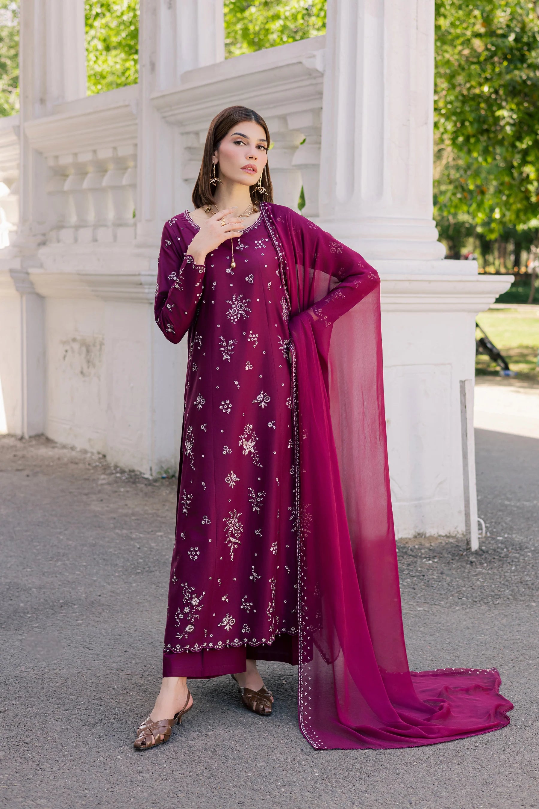 Best Selling - Plum Pop 3Pc Festive Embroidered Dress