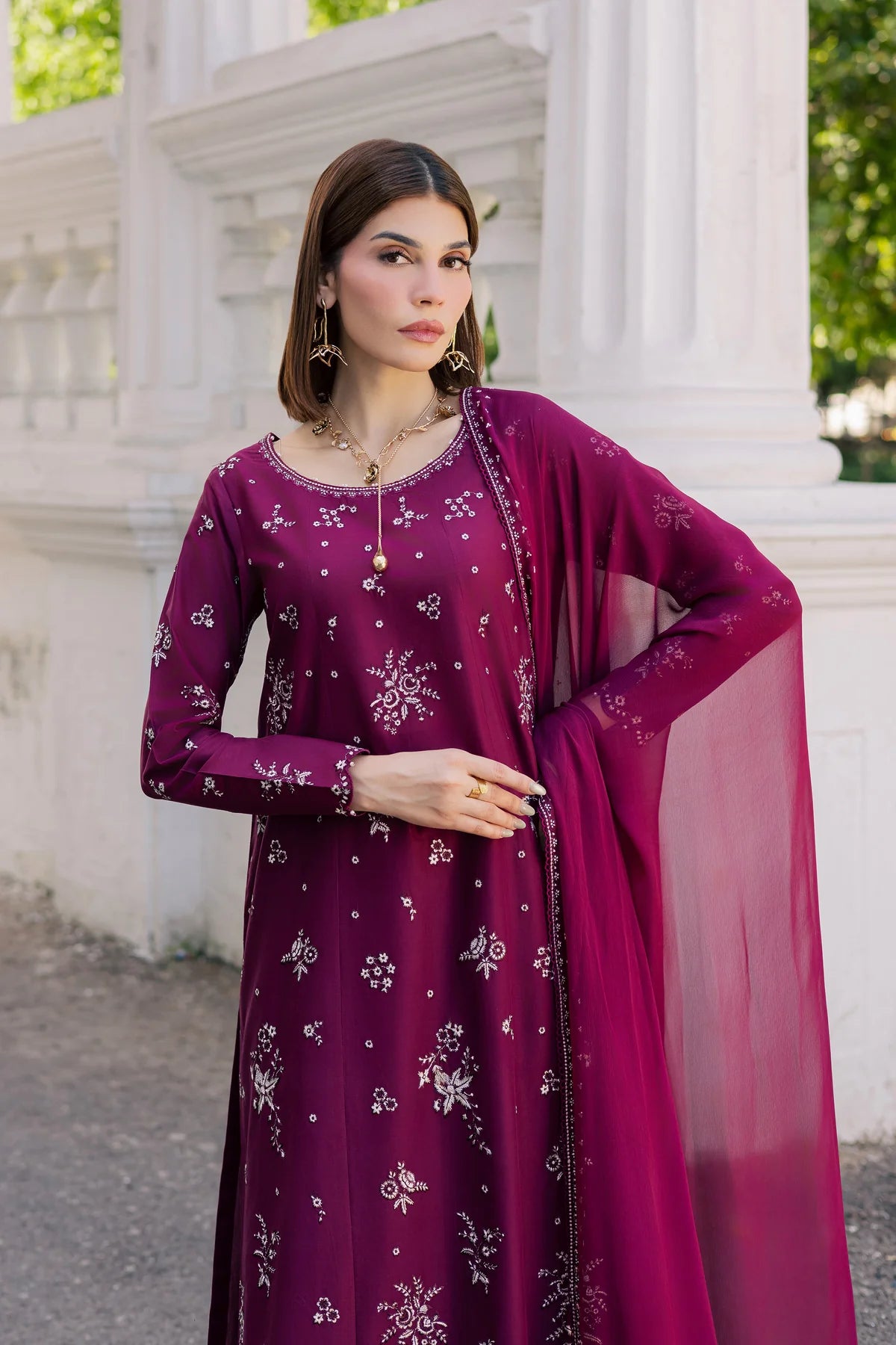 Best Selling - Plum Pop 3Pc Festive Embroidered Dress