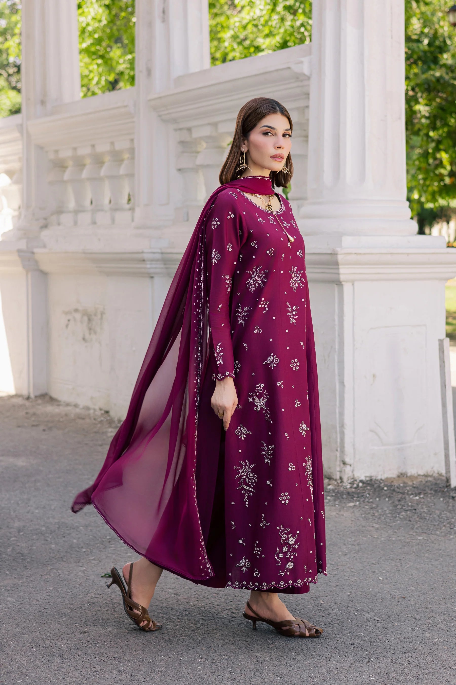 Best Selling - Plum Pop 3Pc Festive Embroidered Dress