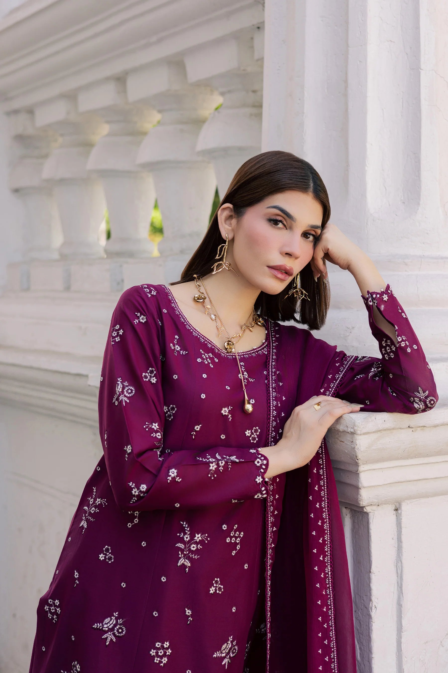 Best Selling - Plum Pop 3Pc Festive Embroidered Dress