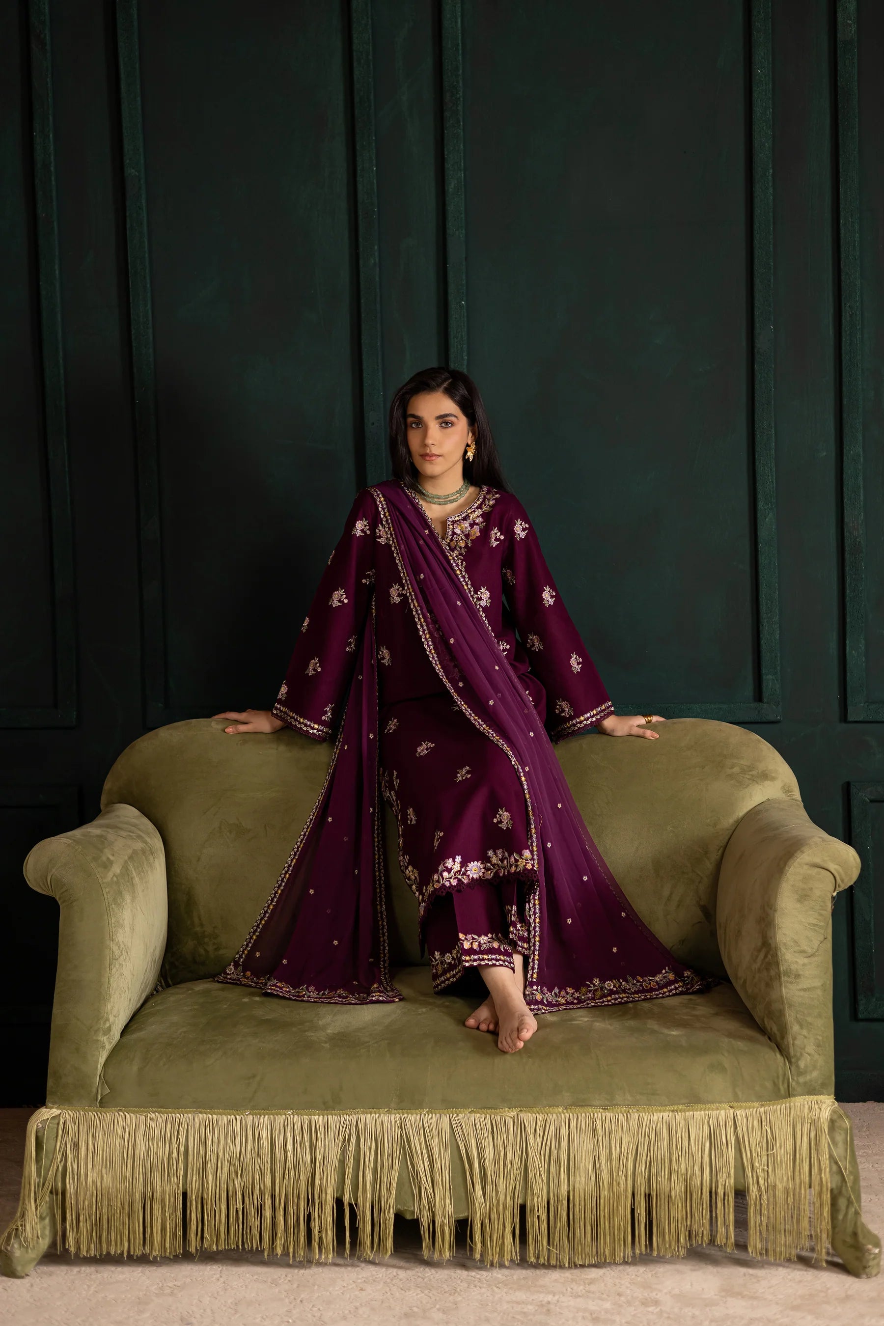 Winter - Best Selling - Prune 3Pc Embroidered Dress