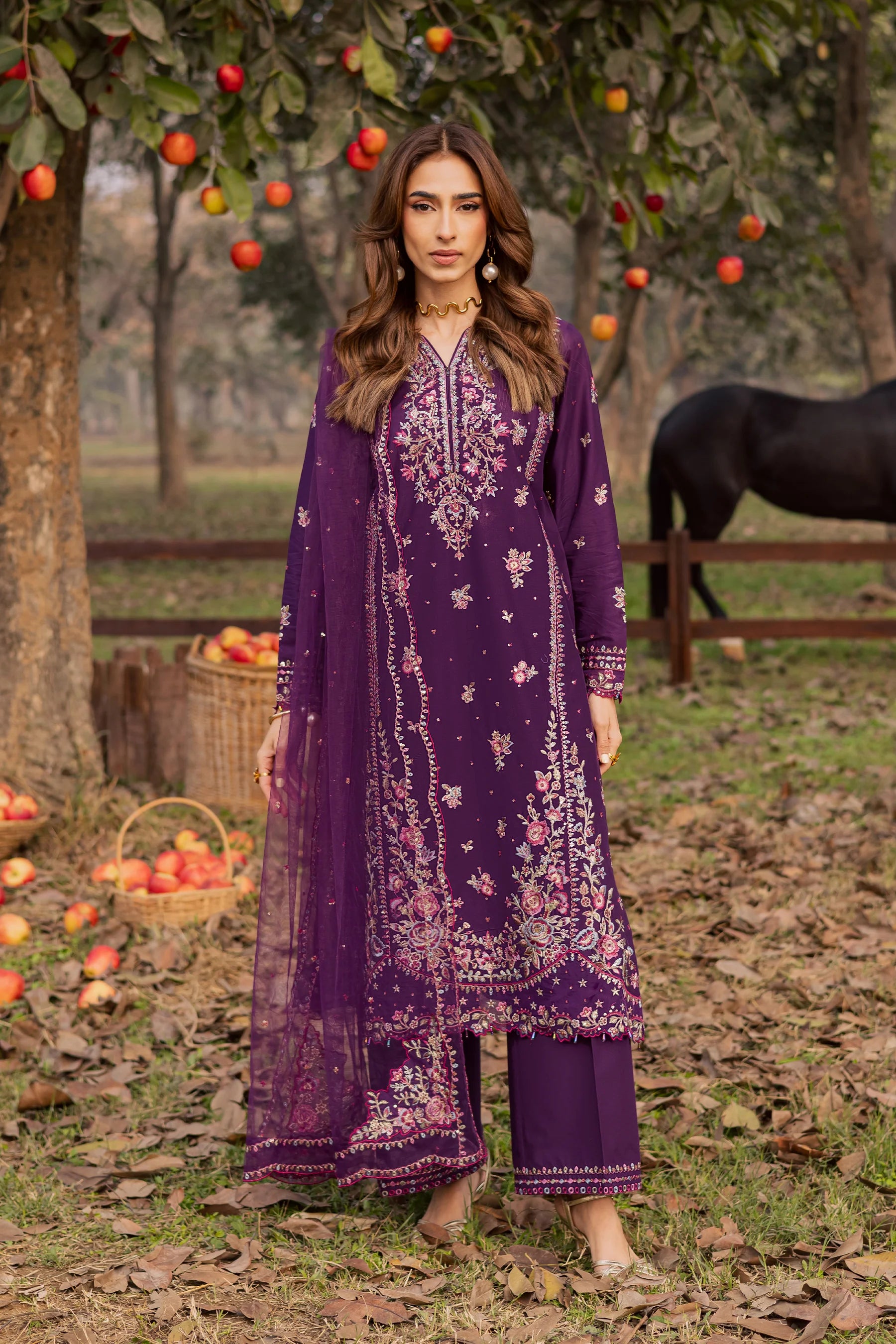 Best Selling - Purple Garden 3Pc Festive Embroidered Dress