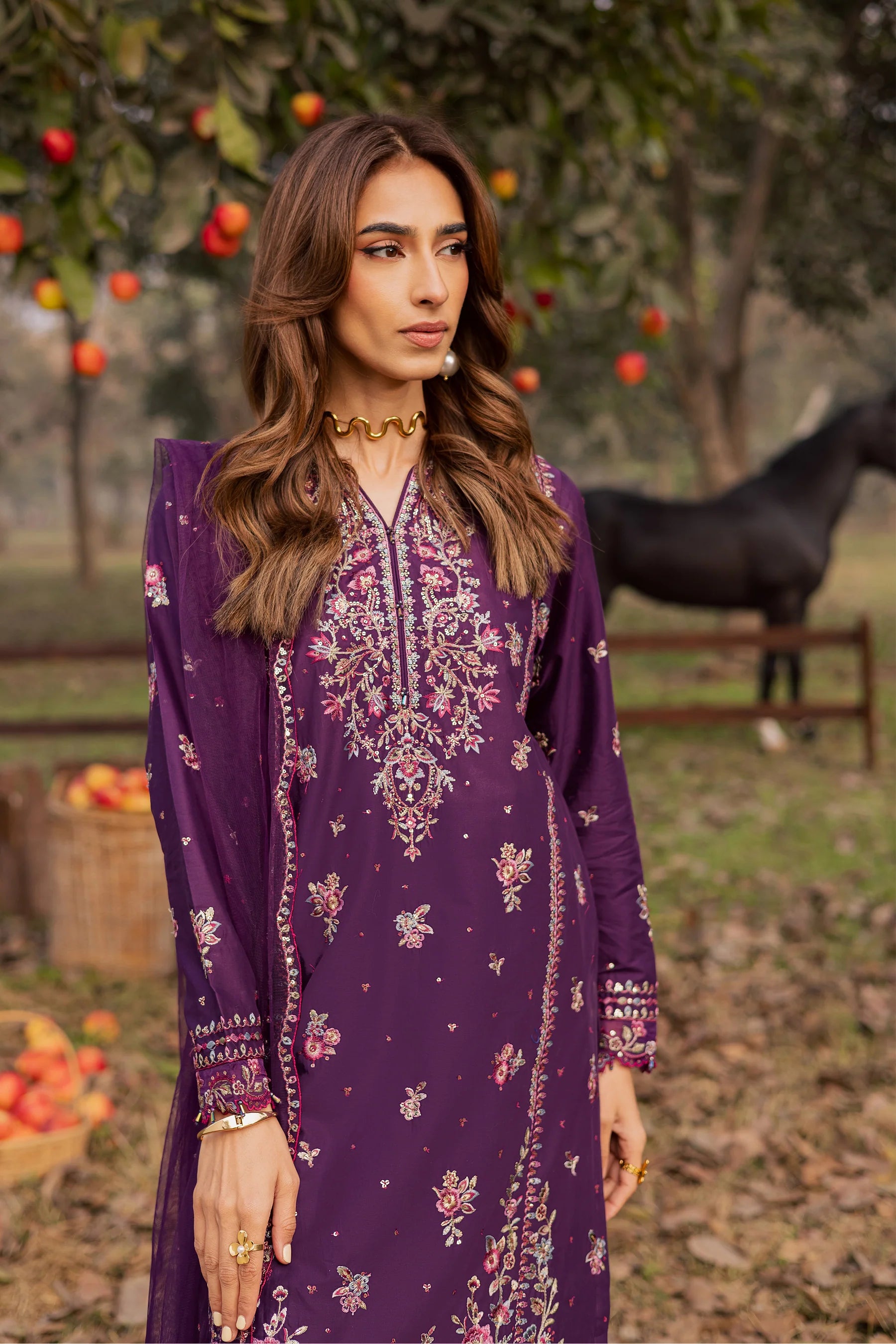 Best Selling - Purple Garden 3Pc Festive Embroidered Dress