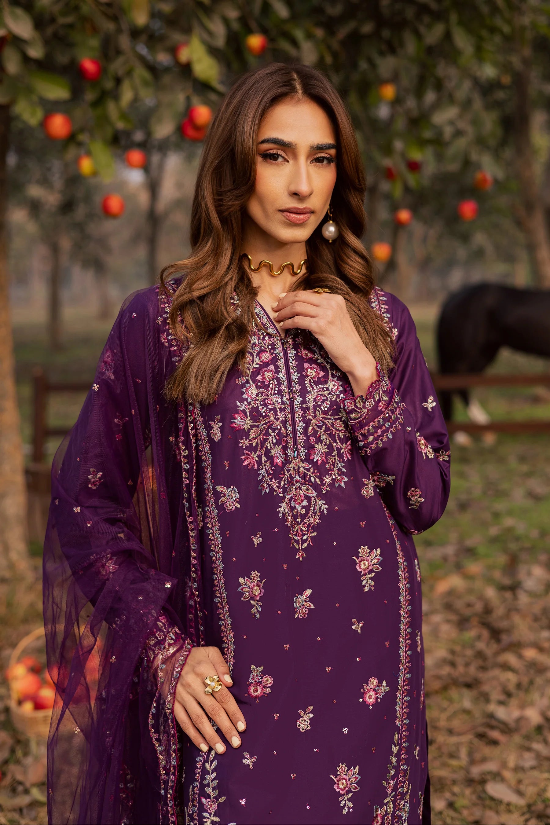Best Selling - Purple Garden 3Pc Festive Embroidered Dress