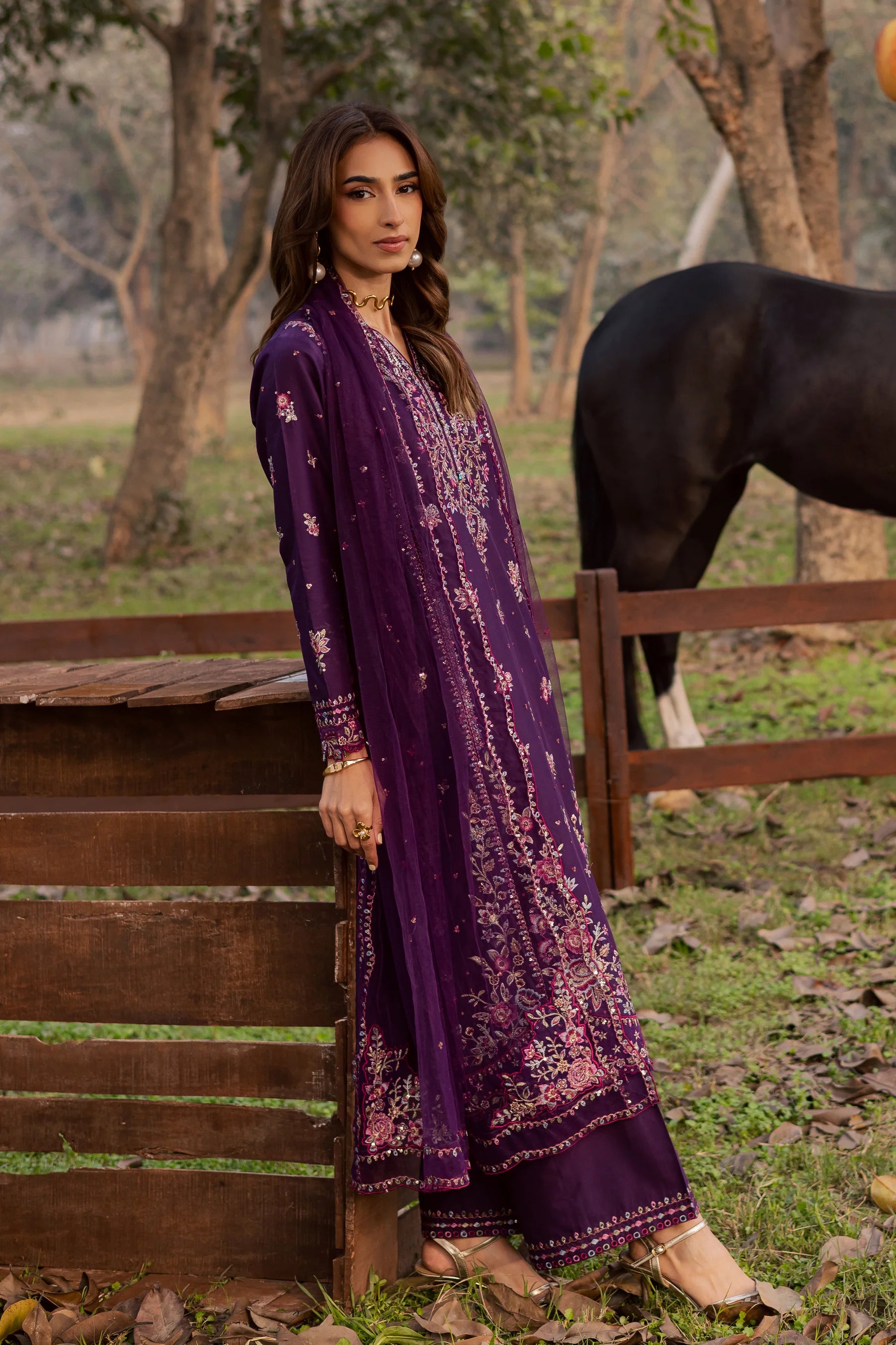 Best Selling - Purple Garden 3Pc Festive Embroidered Dress