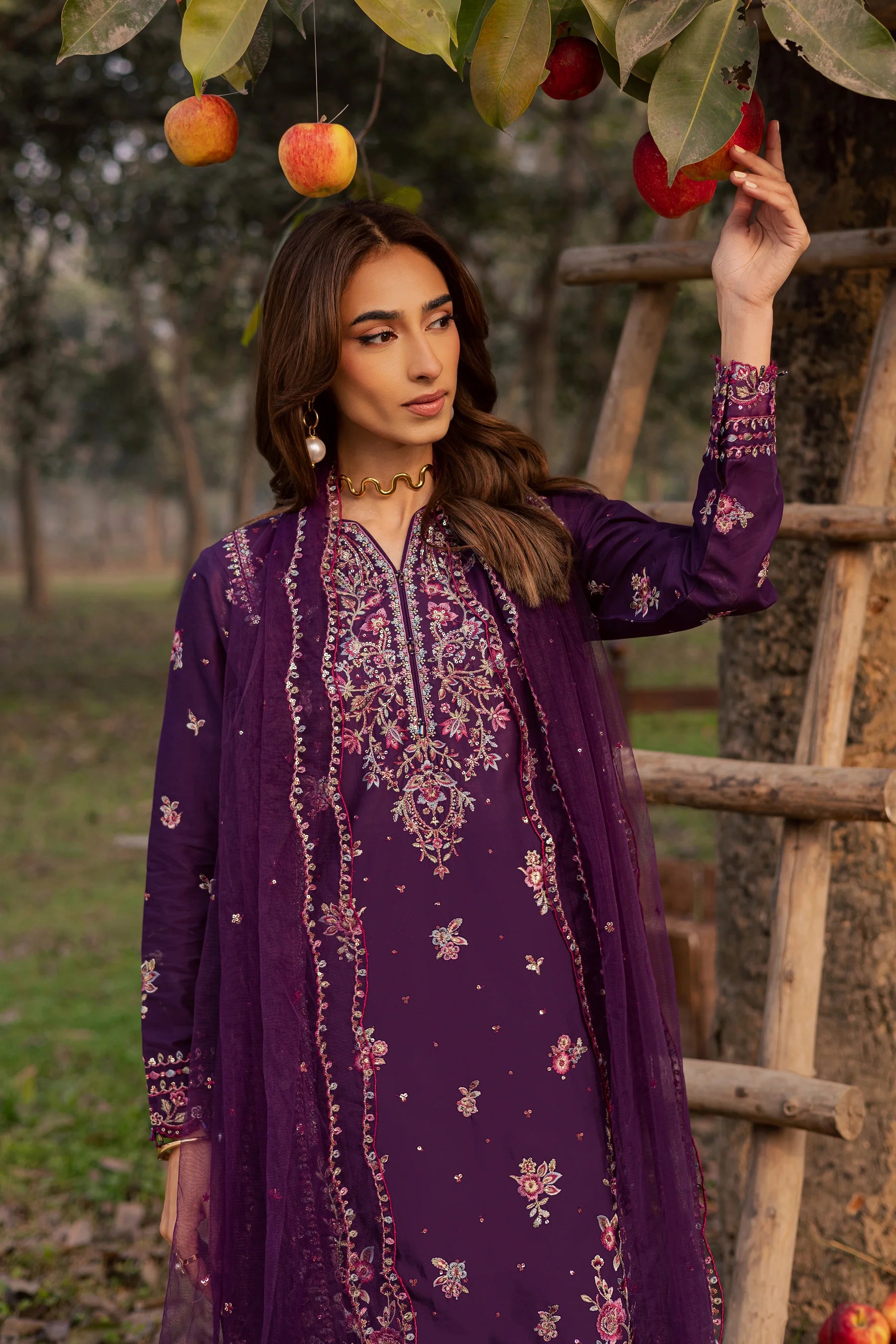 Best Selling - Purple Garden 3Pc Festive Embroidered Dress