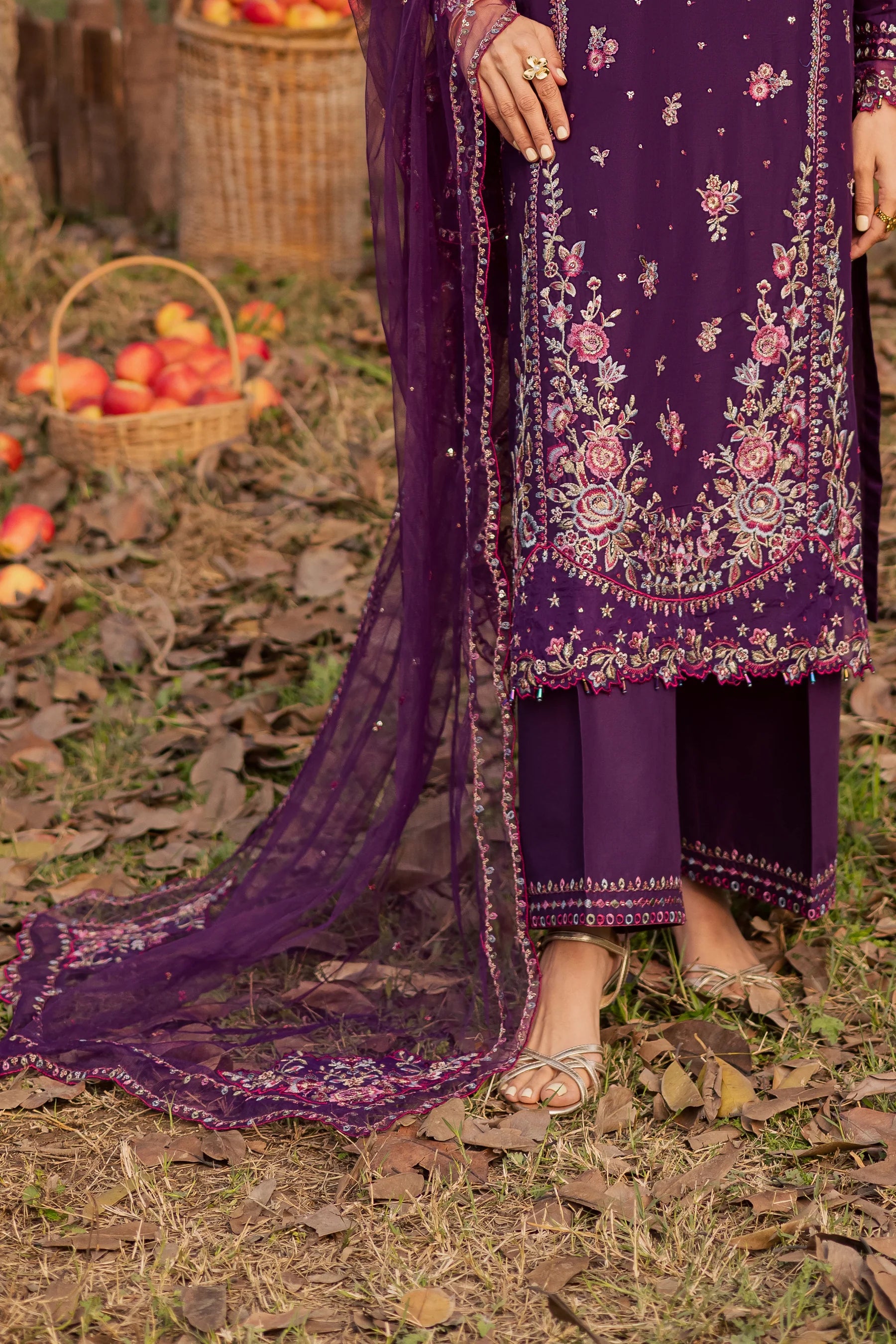 Best Selling - Purple Garden 3Pc Festive Embroidered Dress