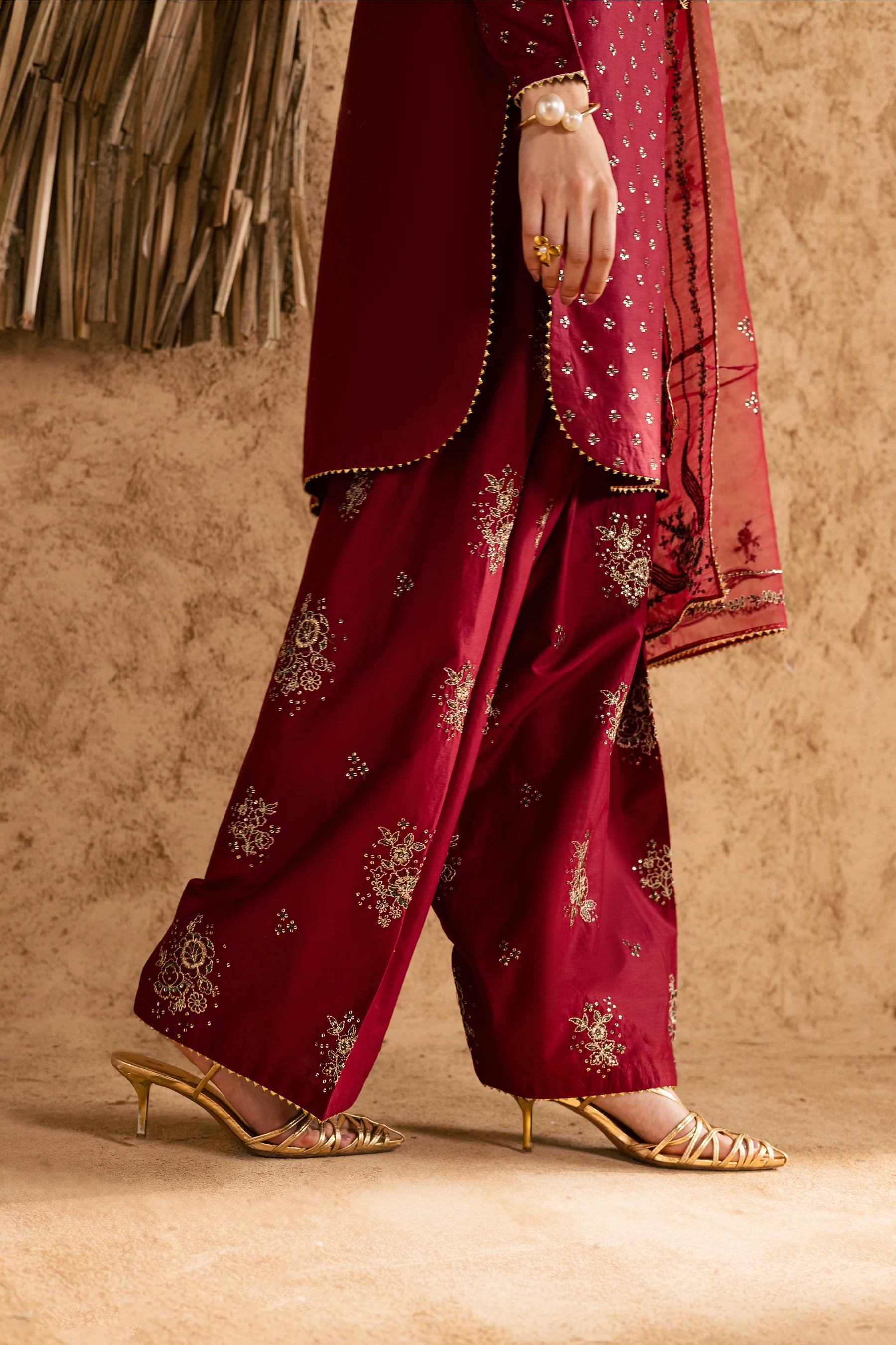 Best Selling - Red Monaco 3Pc Festive Embroidered Pret