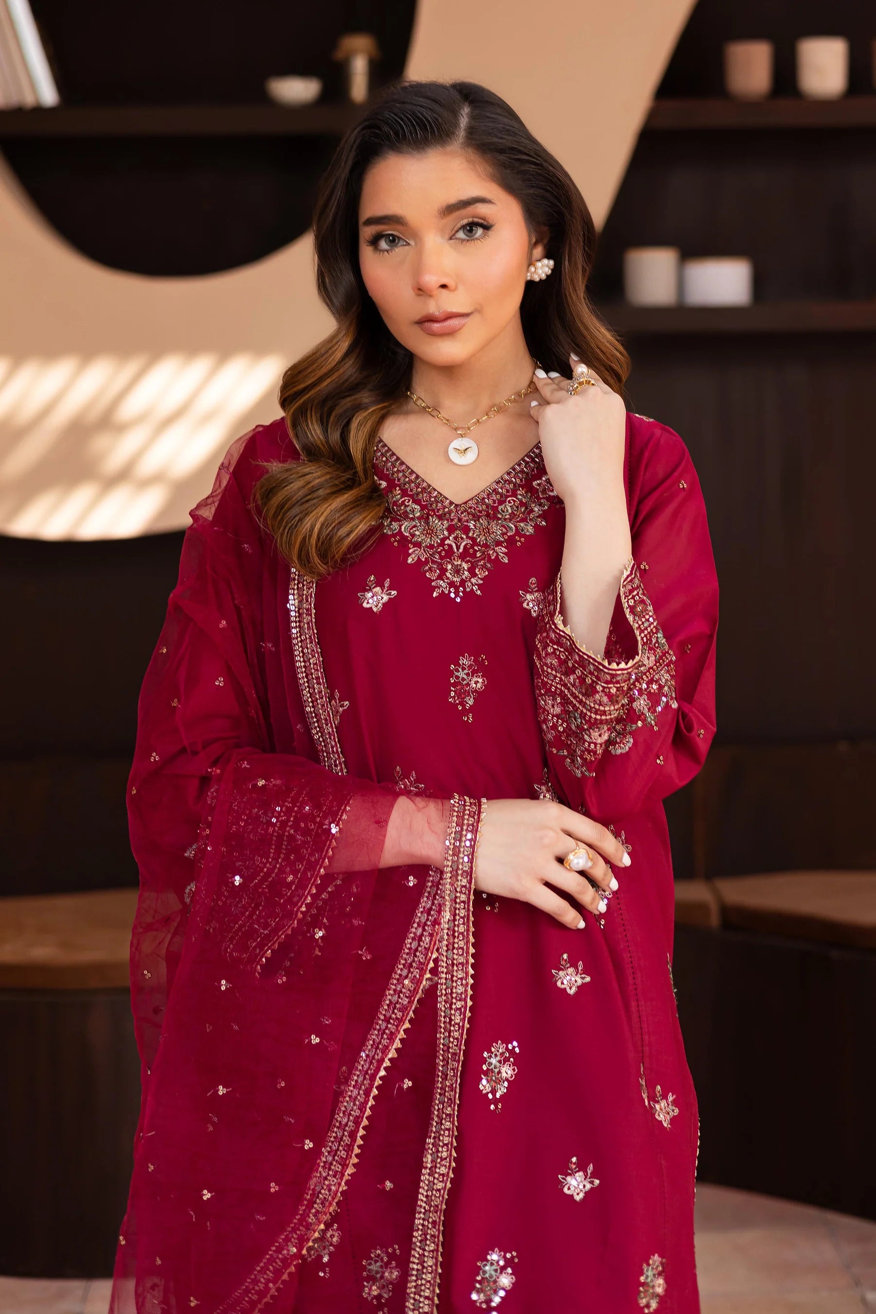 Best Selling - Shazneen 3Pc Embroidered Dress