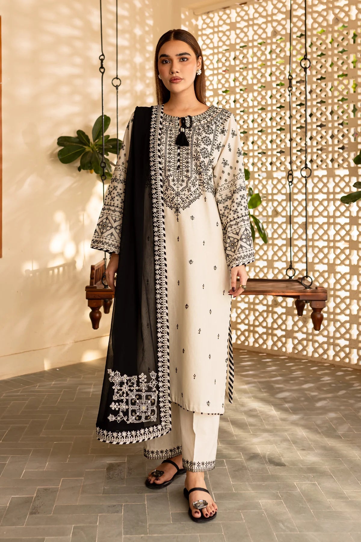 Best Selling - White Jewel 3Pc Embroidered Dress