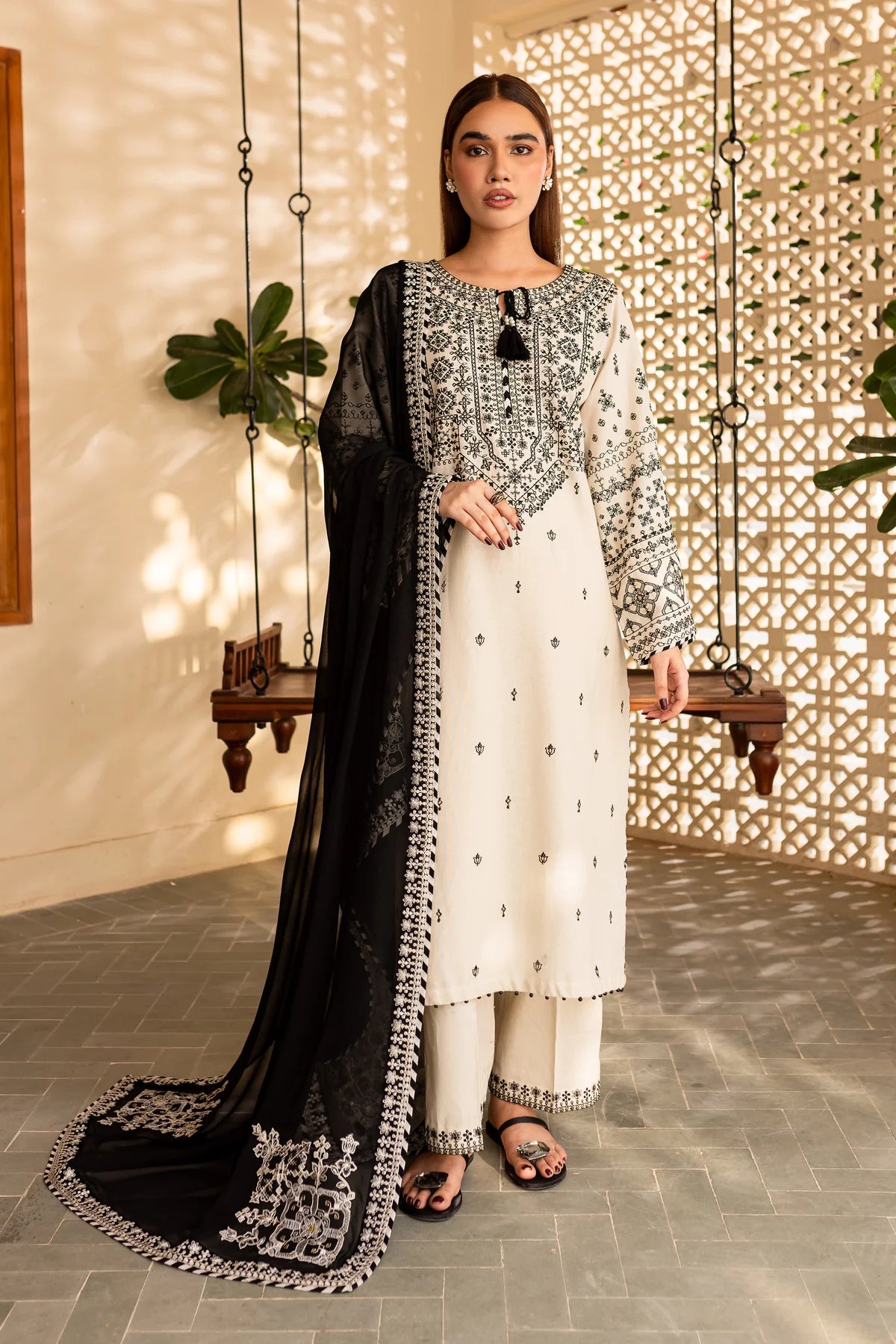 Best Selling - White Jewel 3Pc Embroidered Dress